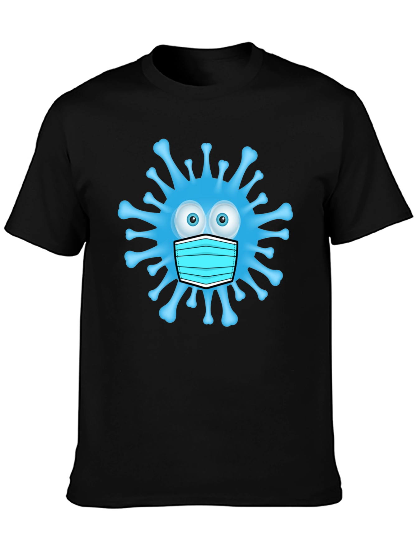 Black Cartoon Virus With Mask Men's Black T-Shirt view 3