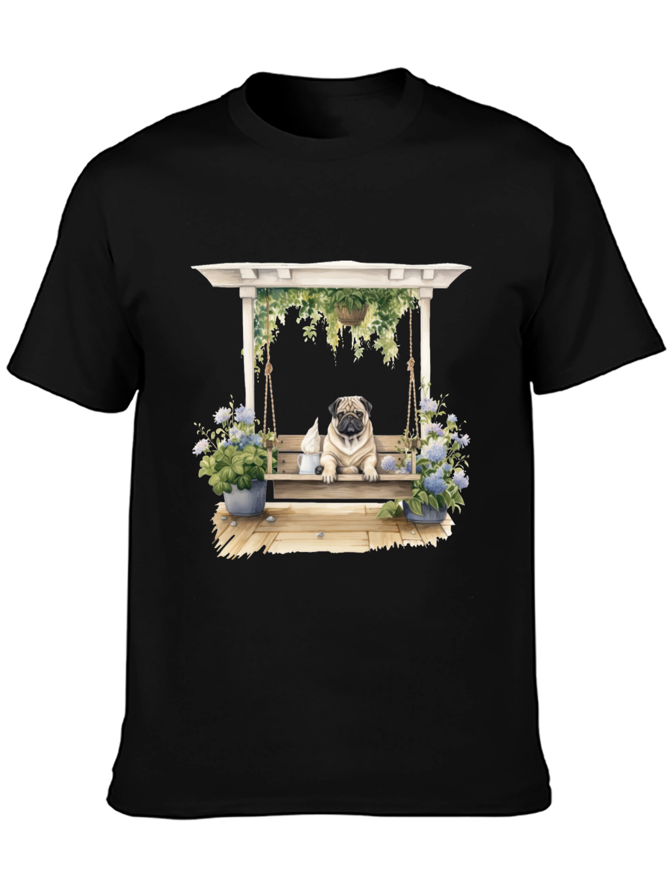 Black Pug on Swing T-Shirt - Unique Dog Lover Gift view 3