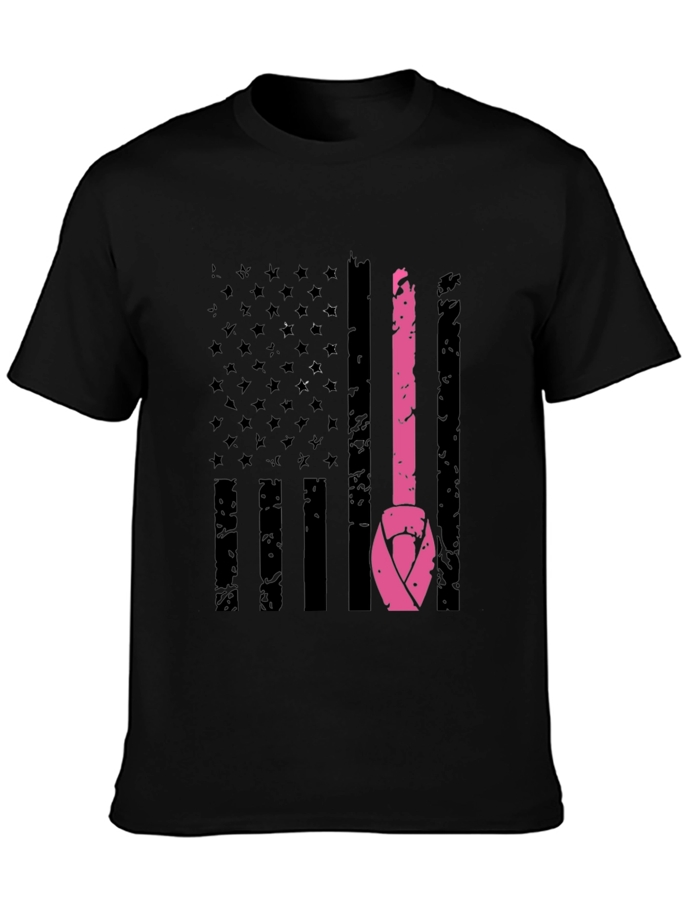 Black Breast Cancer Awareness US Flag T-Shirt view 3