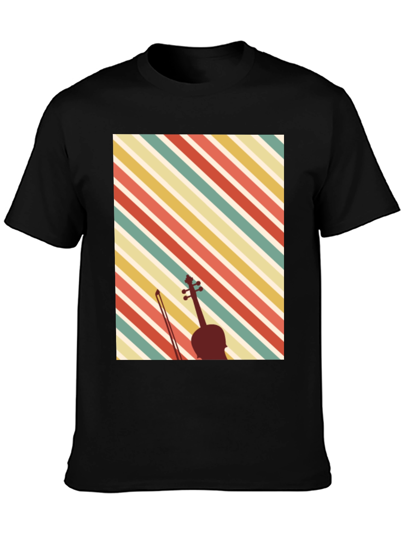Black Retro Violin Graphic Tee - Vintage Style Music Lover Shirt view 3