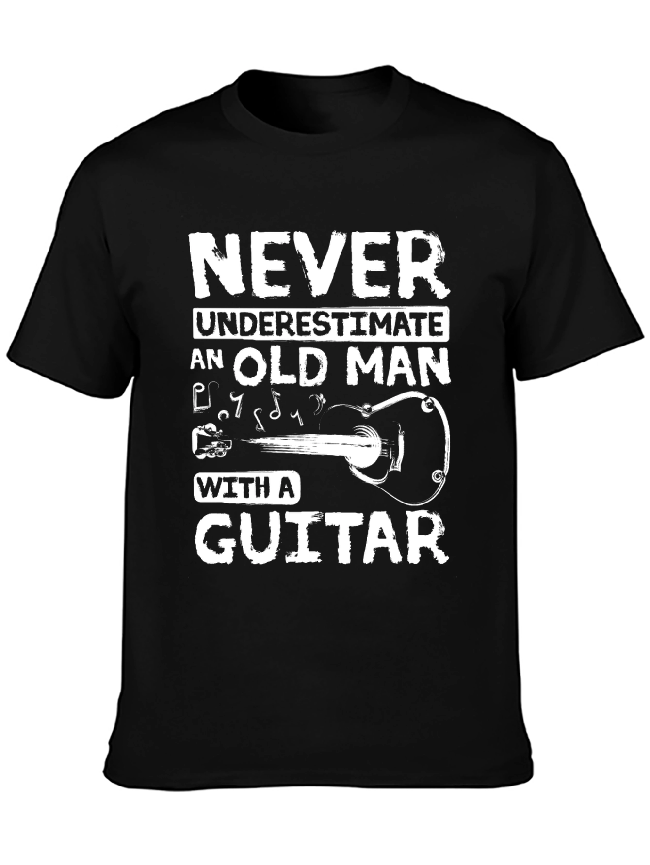 Black Never Underestimate Old Man Guitar Black T-Shirt view 3