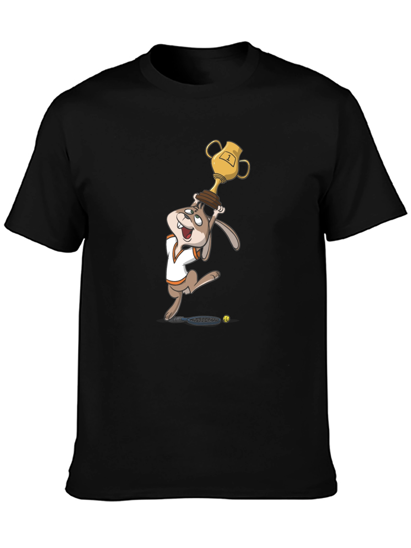 Black Cartoon Rabbit Tennis Champ Graphic Tee view 3