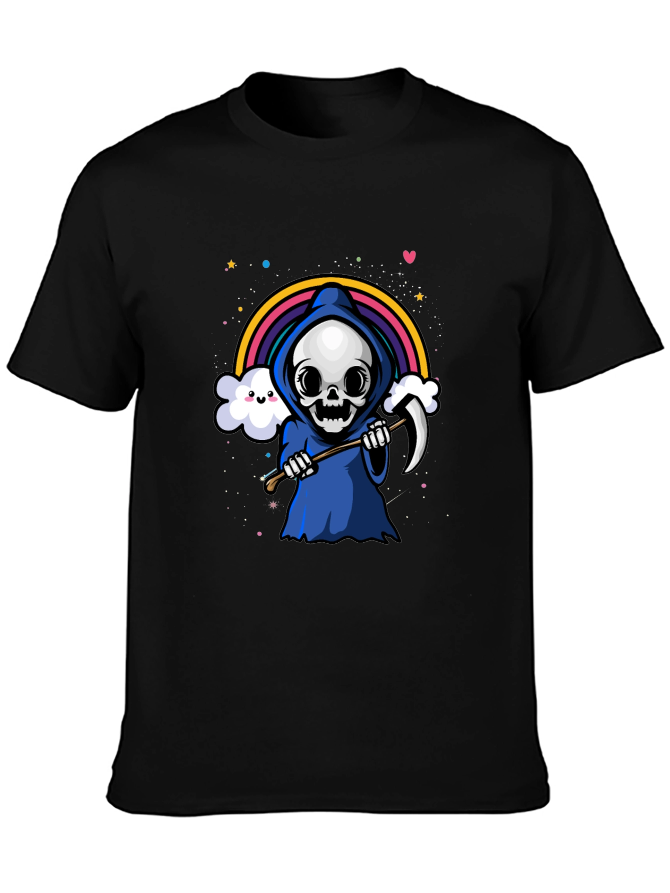 Black Kawaii Grim Reaper Rainbow T-Shirt view 3