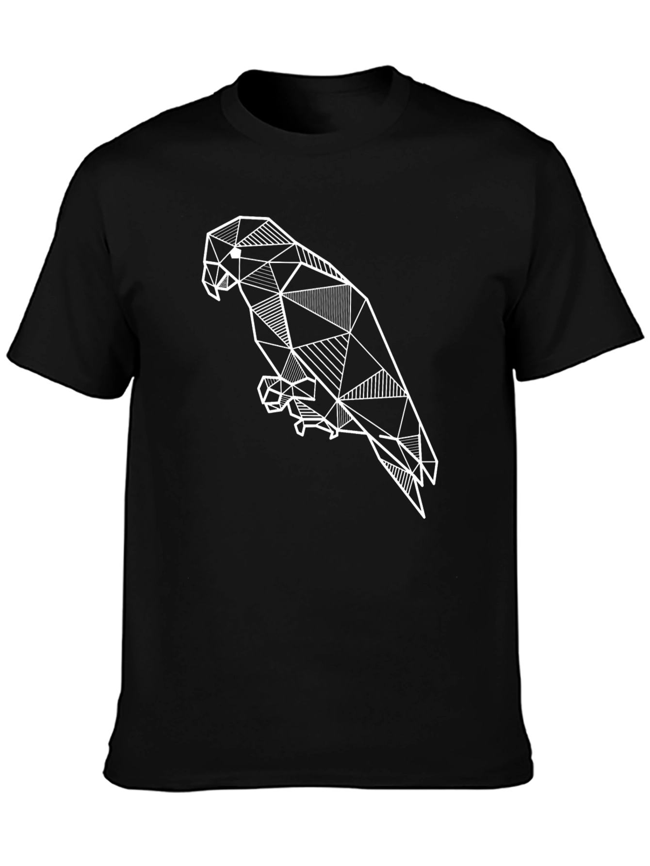 Black Geometric Parrot T-Shirt - Modern Line Art Design view 3