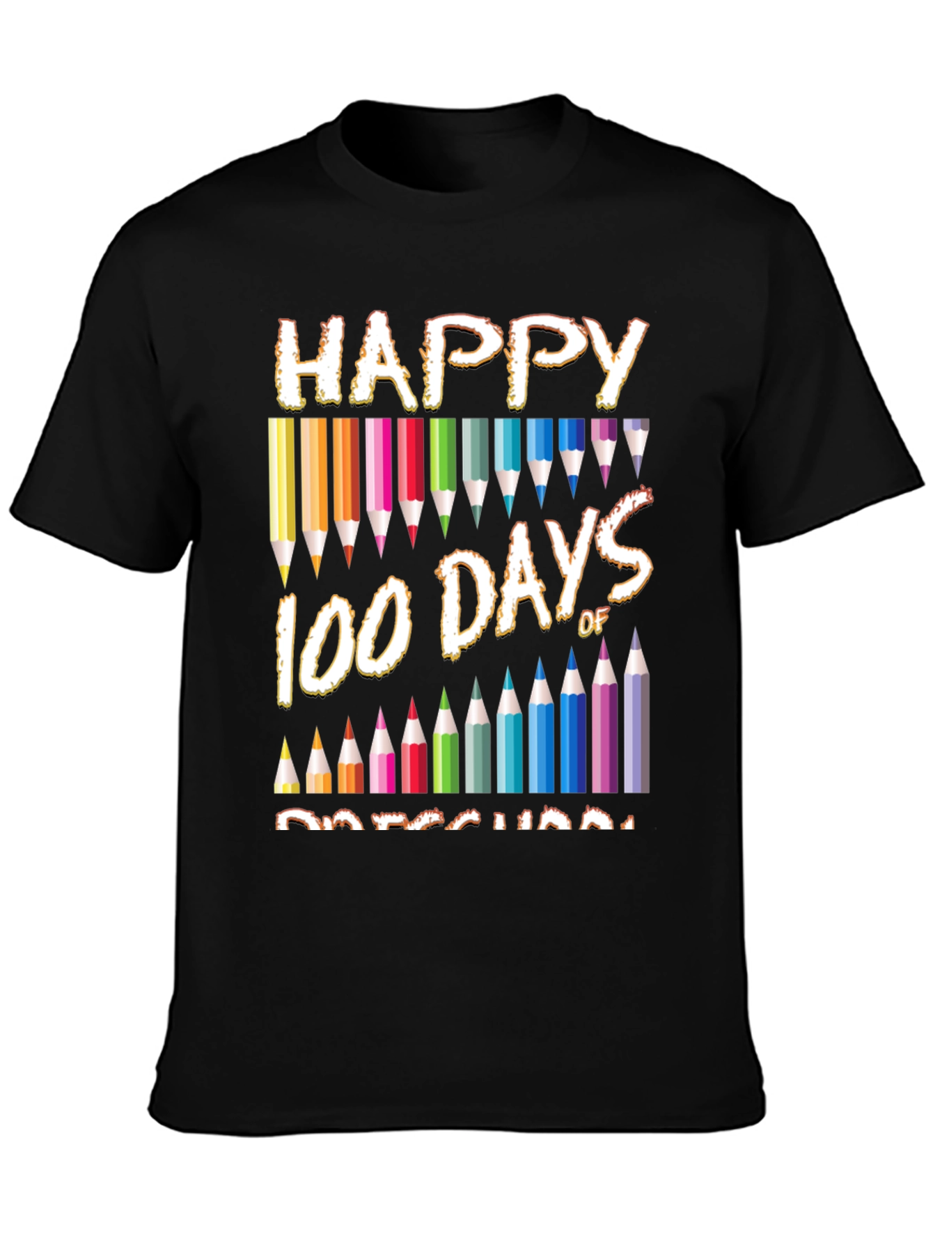 Black Happy 100 Days of Preschool T-Shirt view 3