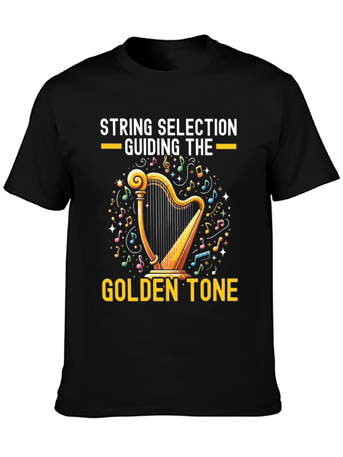 Black Golden Tone Harp Graphic Tee view 3
