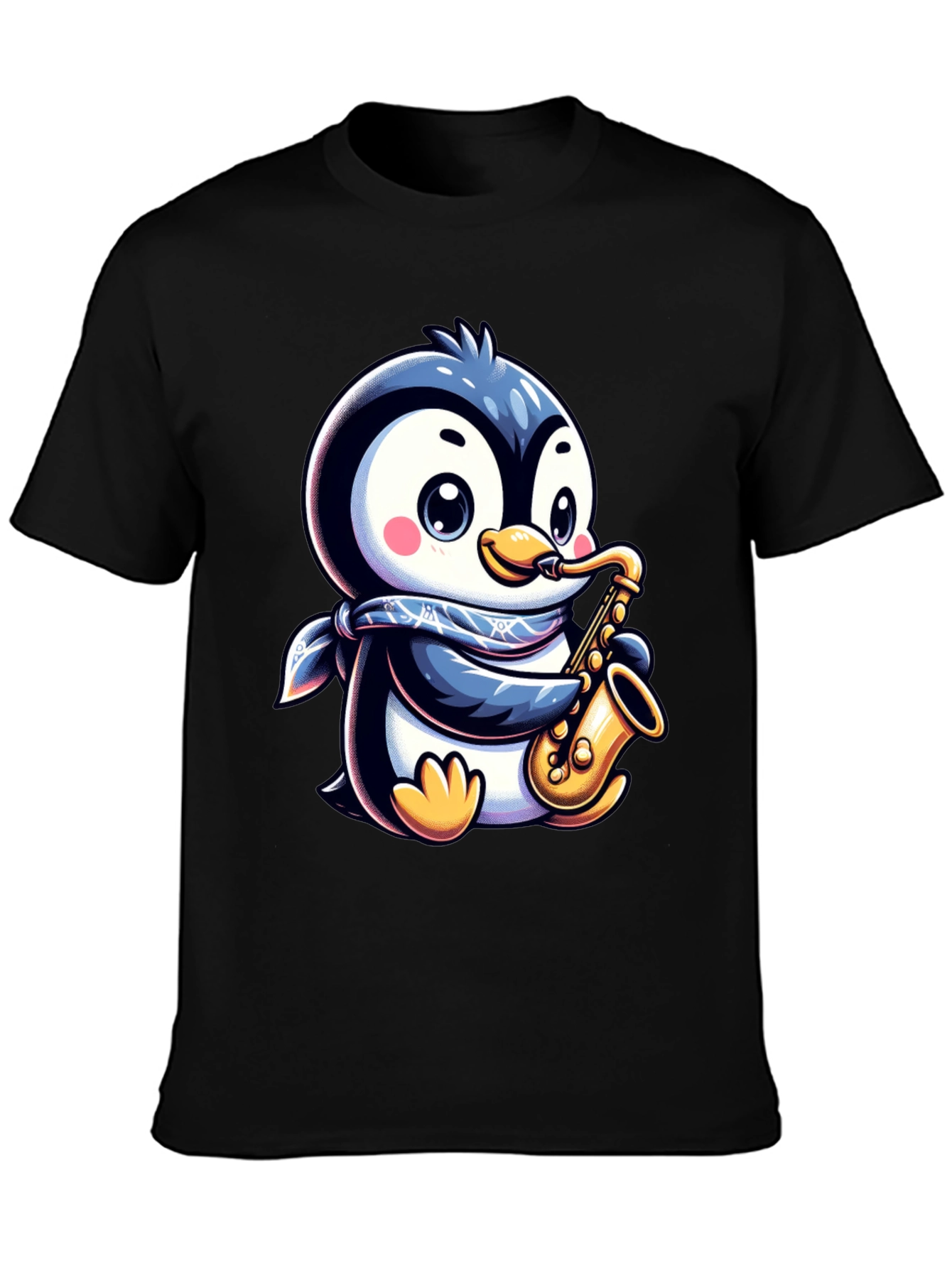Black Penguin Sax Player T-Shirt - Unique Graphic Tee view 3