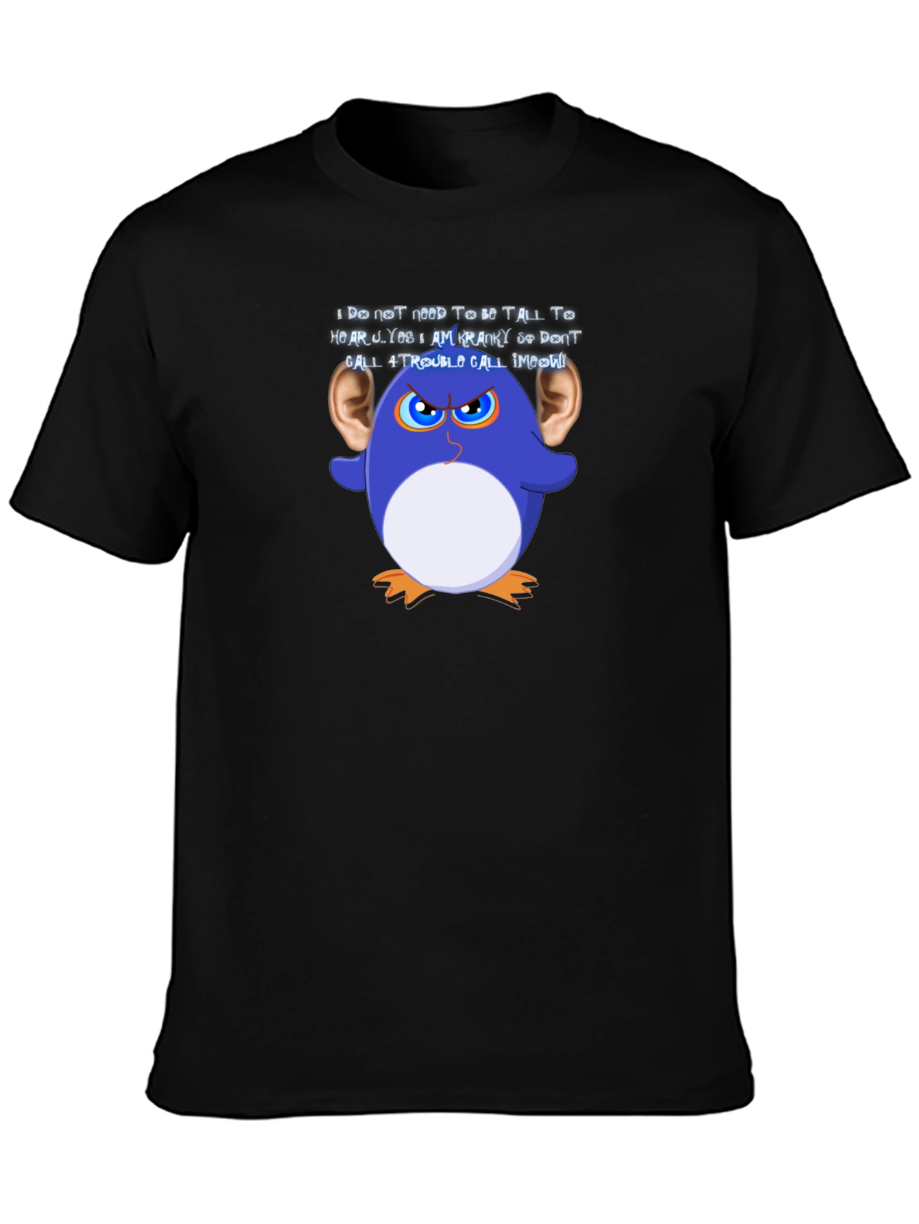 Black Funny Graphic T-Shirt: Cranky Cartoon Penguin view 3