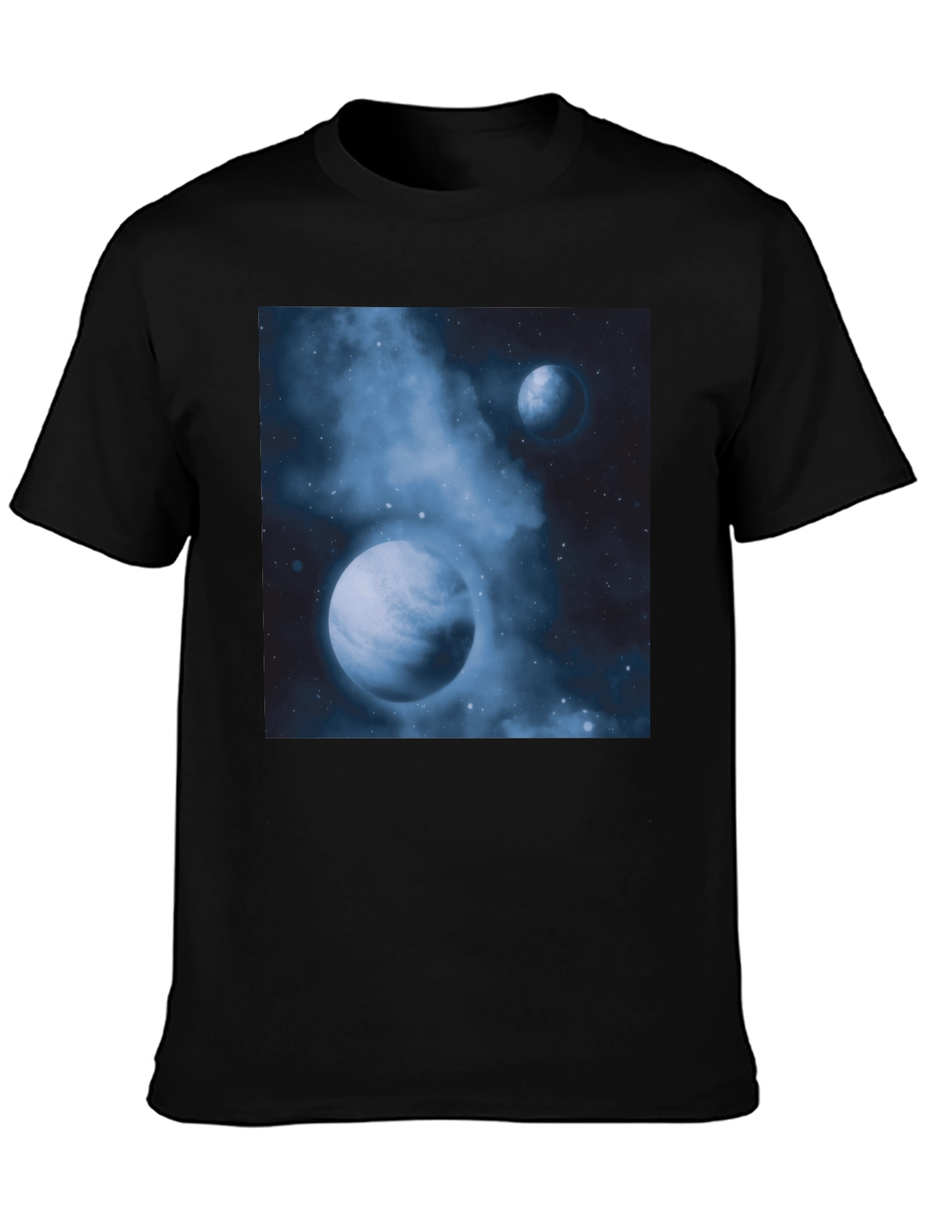Black Nebula Planets Graphic Tee - Cosmic Black Cotton T-Shirt view 3