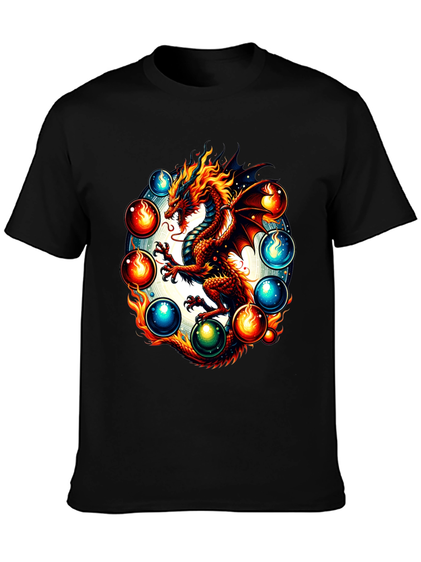 Black Dragon Orb Graphic Tee - Fire & Ice Fantasy T-Shirt view 3