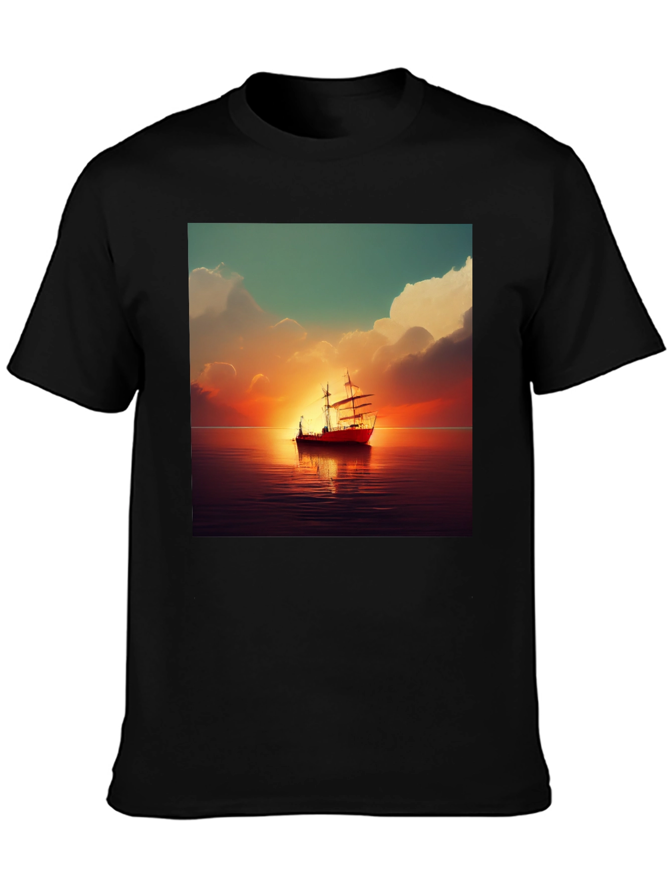Black Sunset Sailboat Graphic Tee view 3