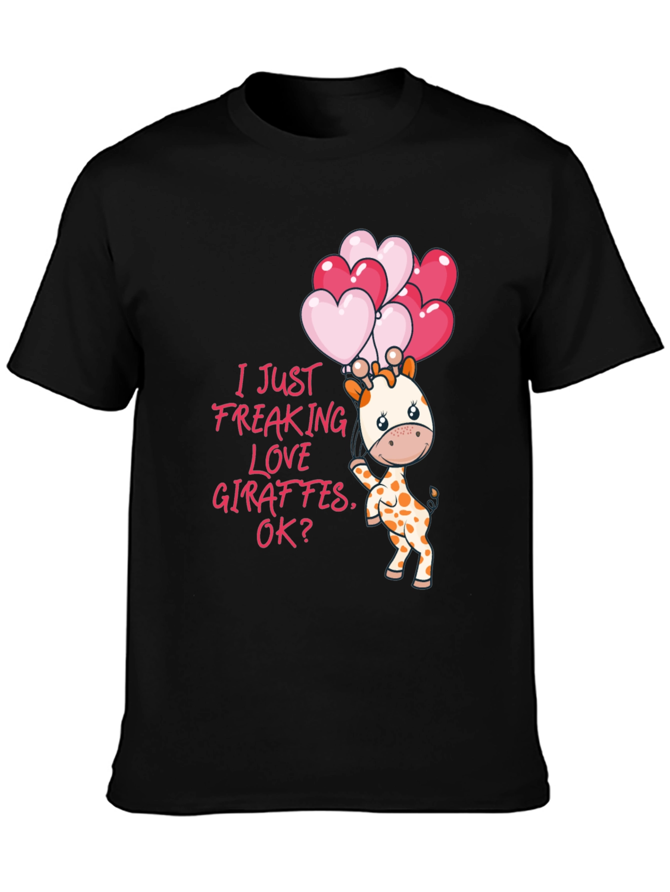 Black Cute Giraffe & Heart Balloons Graphic Tee view 3