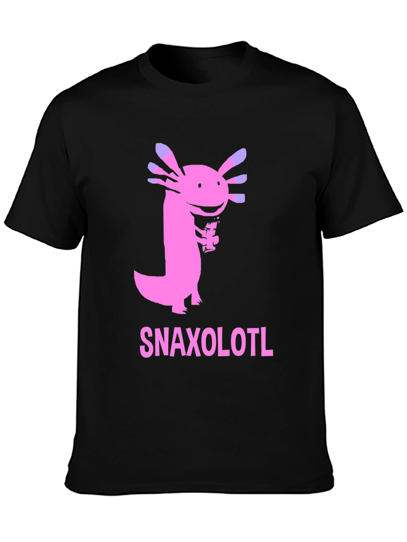 Black Snaxolotl Black T-Shirt - Funny Axolotl Snack Design view 3