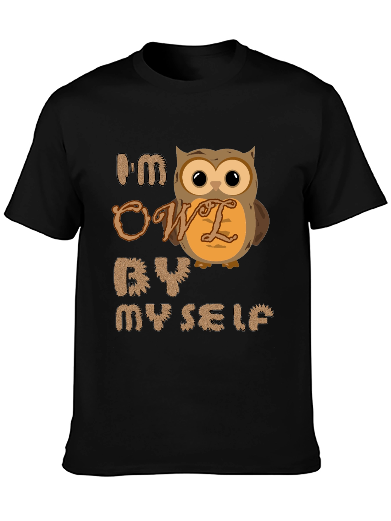Black I'm Owl By Myself T-Shirt - Funny Novelty Tee view 3