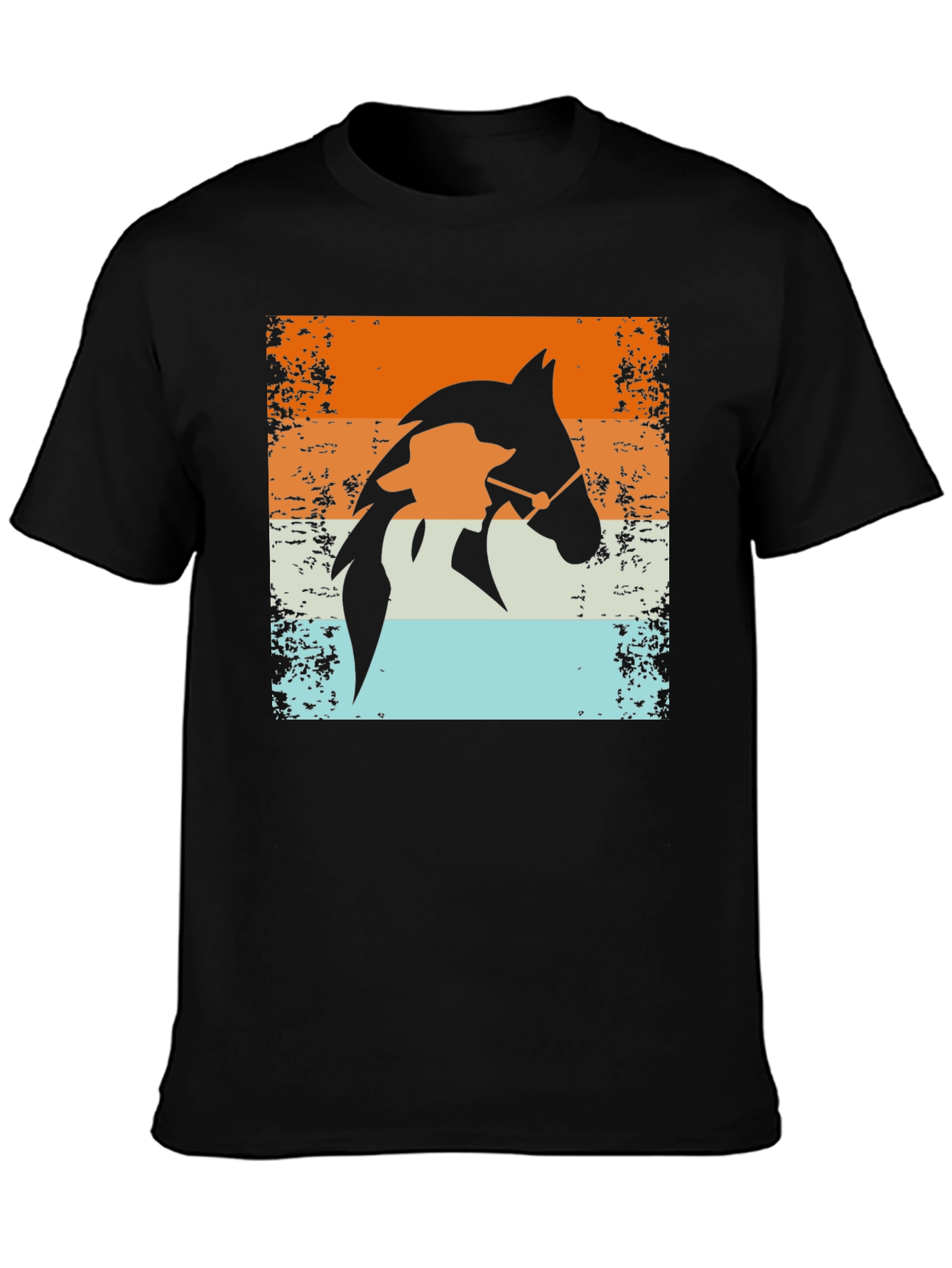 Black Retro Horse Rider T-Shirt - Equestrian Style view 3