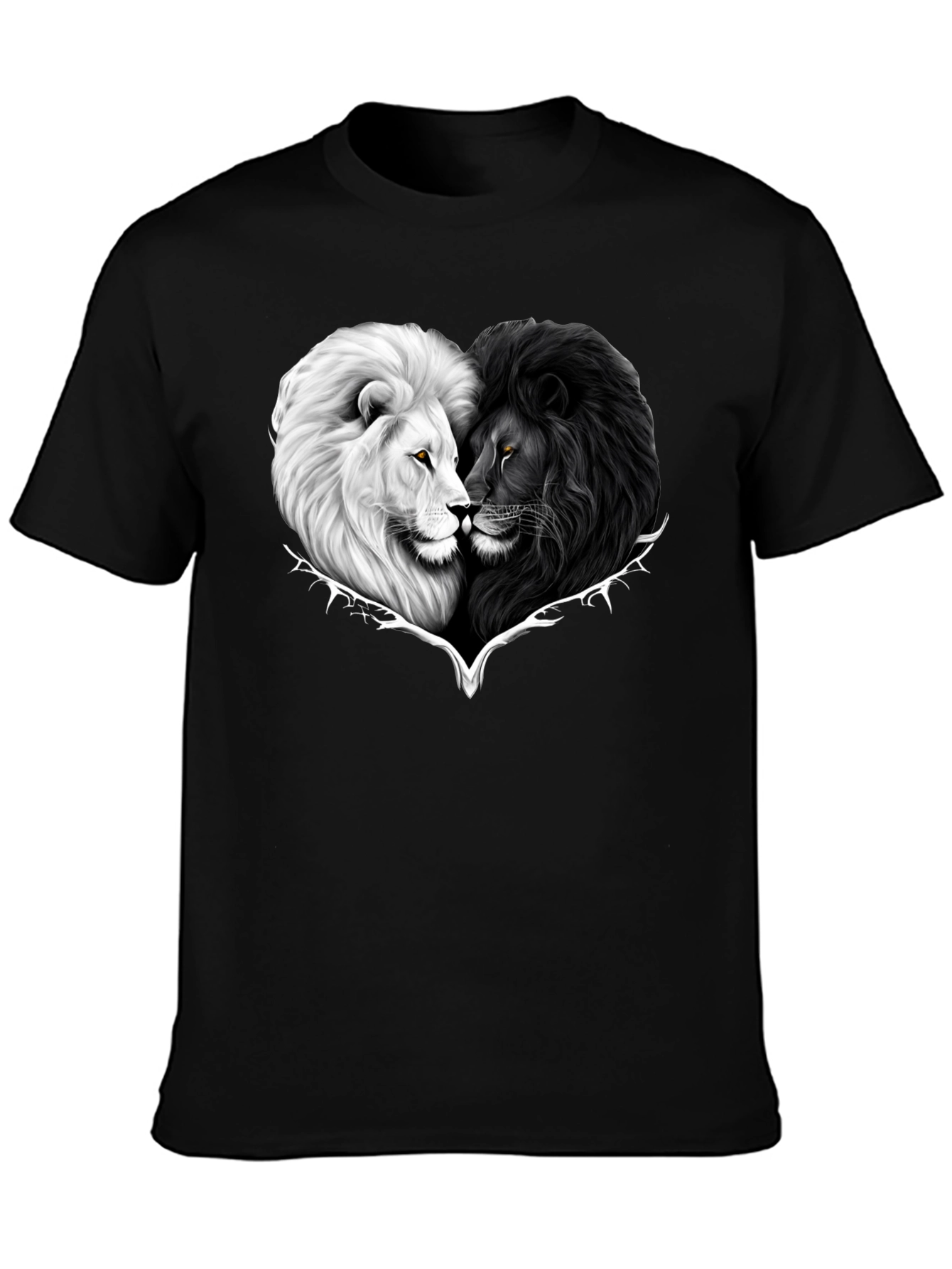 Black Yin Yang Lions Heart Graphic Tee - Black view 3