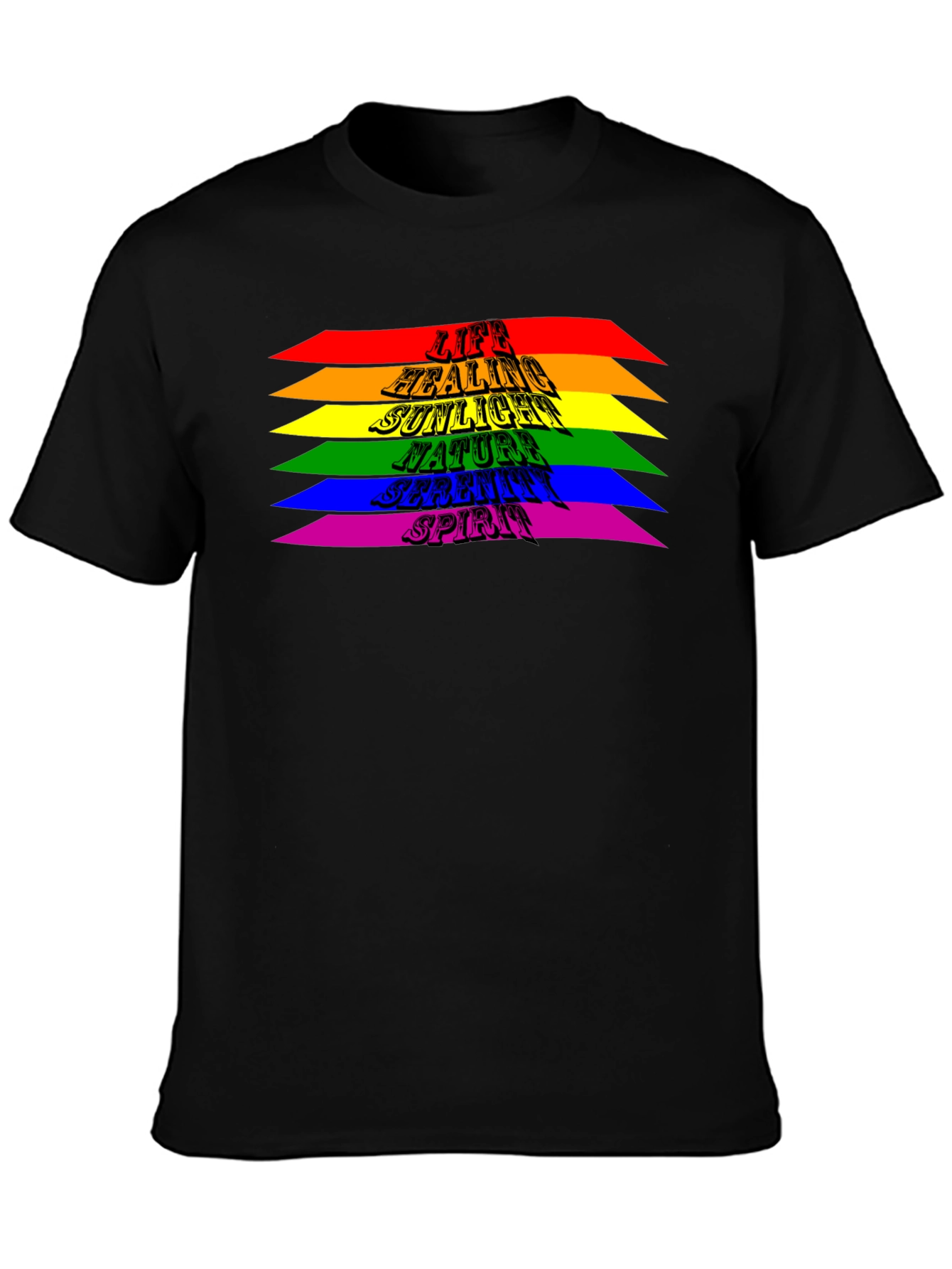 Black Rainbow Stripe T-Shirt - Life Healing Sunlight Spirit view 3