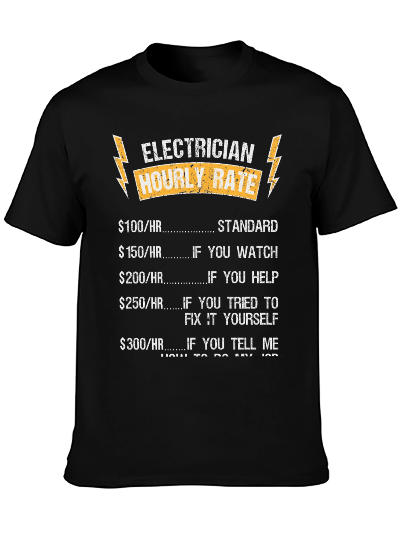 Black Electrician Hourly Rate T-Shirt Funny Job Tee view 3