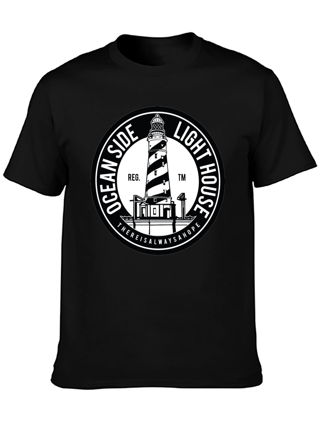 Black Oceanside Lighthouse T-Shirt - Black Graphic Tee view 3