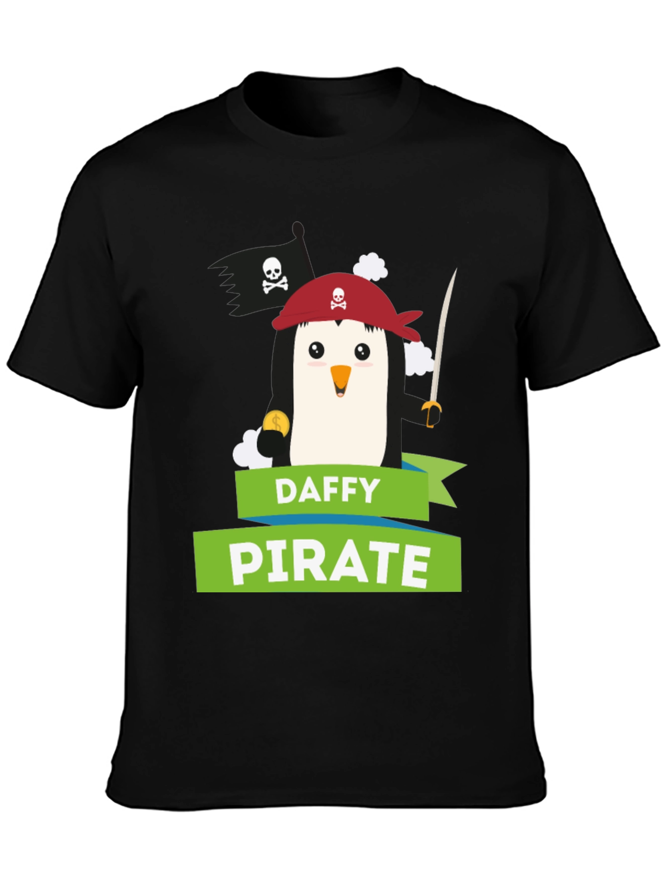 Black Daffy Pirate Penguin Graphic T-Shirt view 3