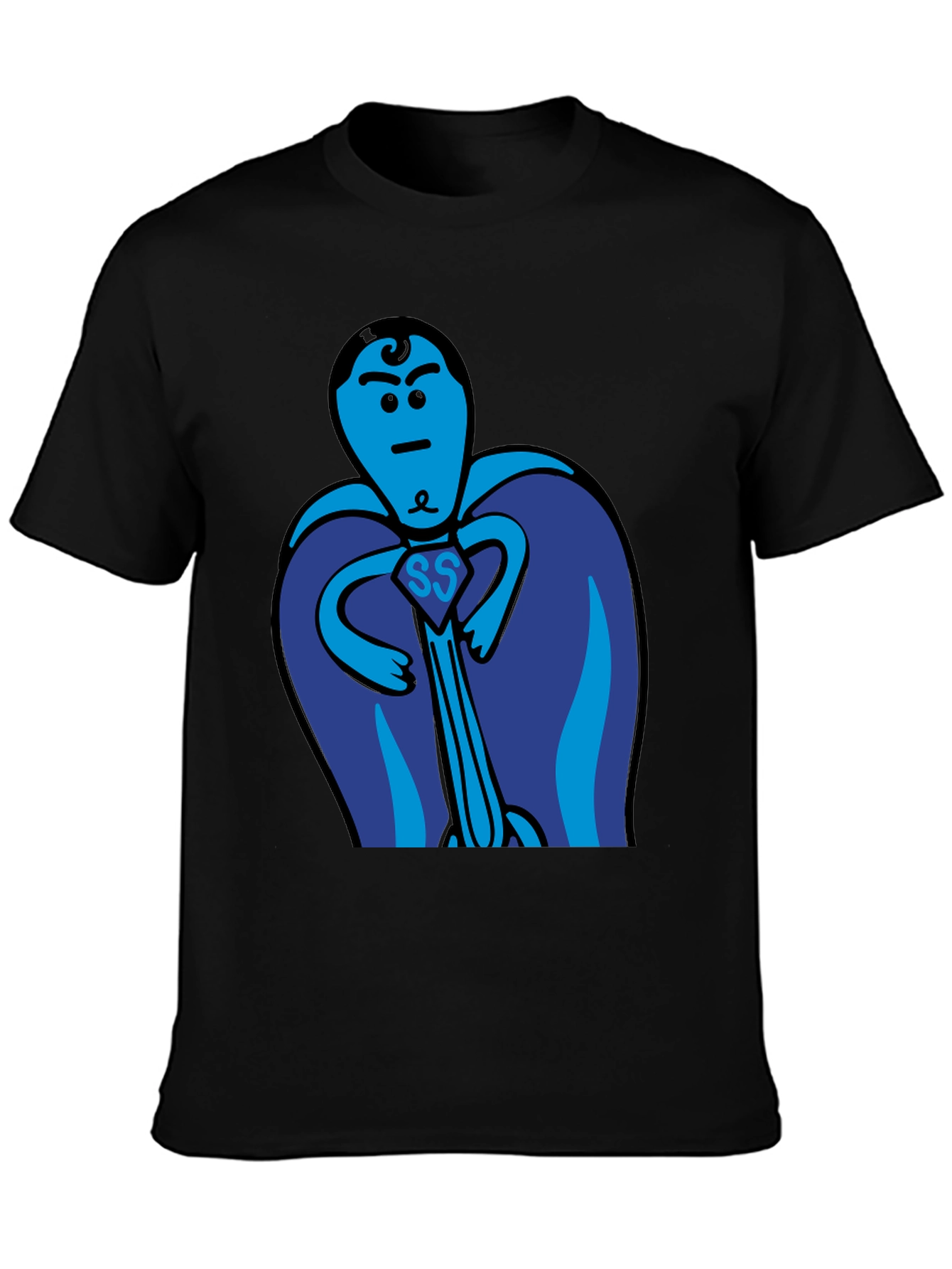 Black Superhero Cartoon T-Shirt - Black Cotton Tee view 3