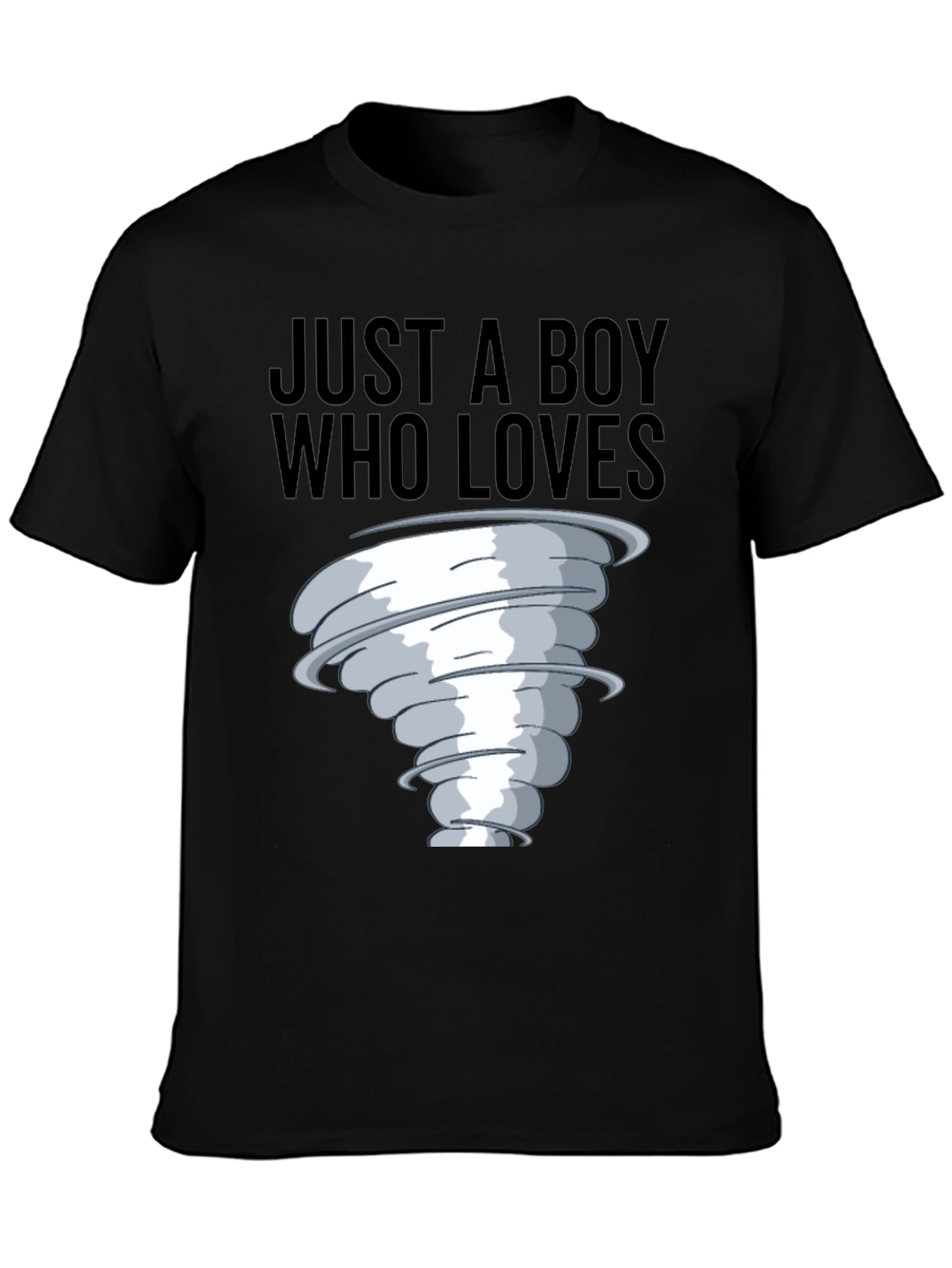Black Boy Who Loves Tornado T-Shirt, Black Cotton Tee view 3