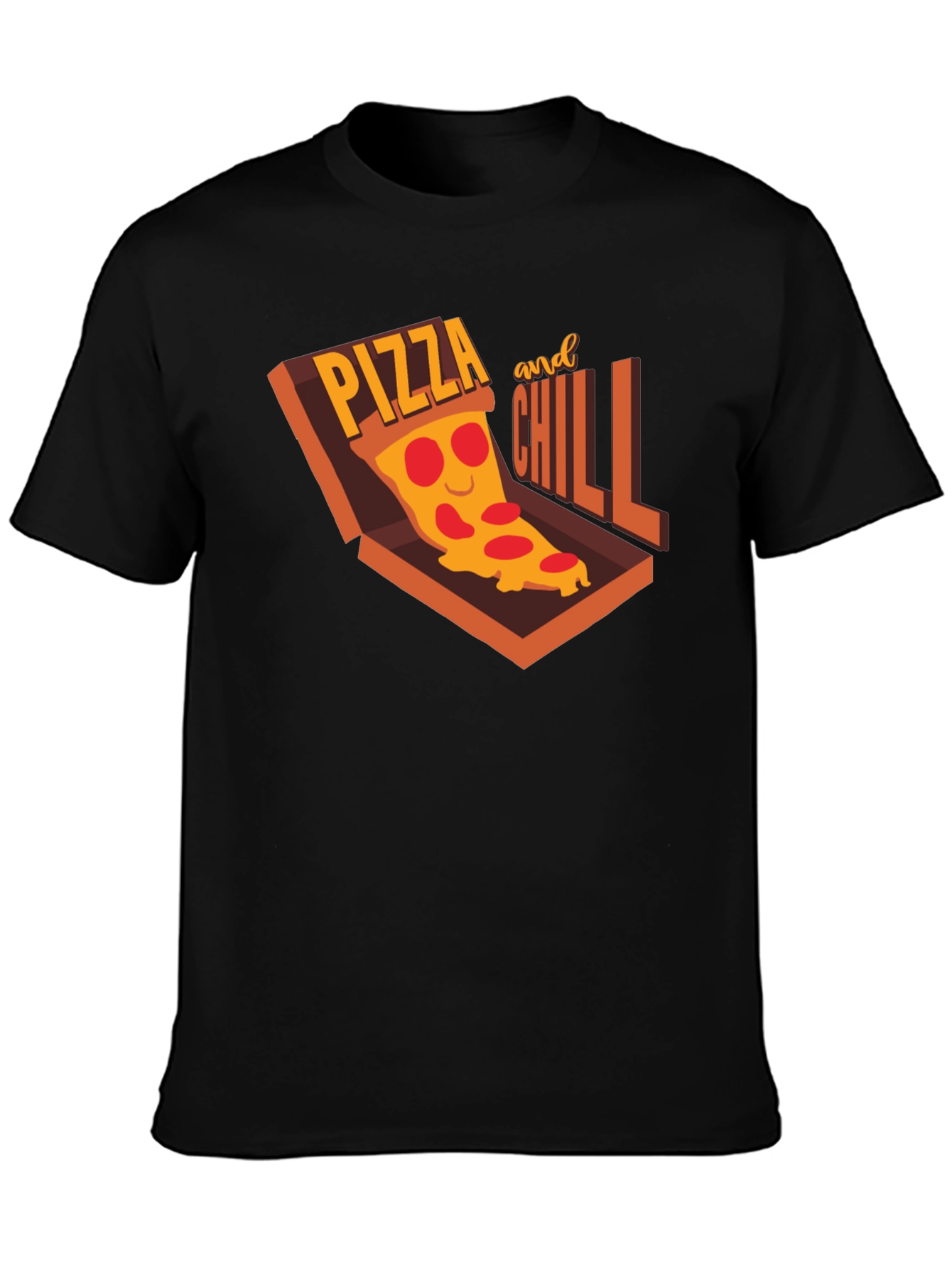 Black Pizza and Chill Graphic T-Shirt - Casual Comfort view 3