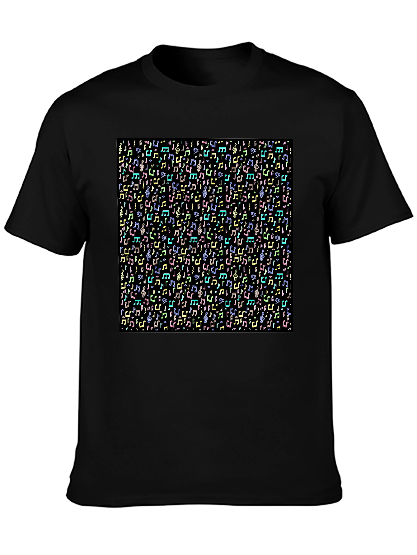 Black Musical Notes Pattern T-Shirt - Black view 3