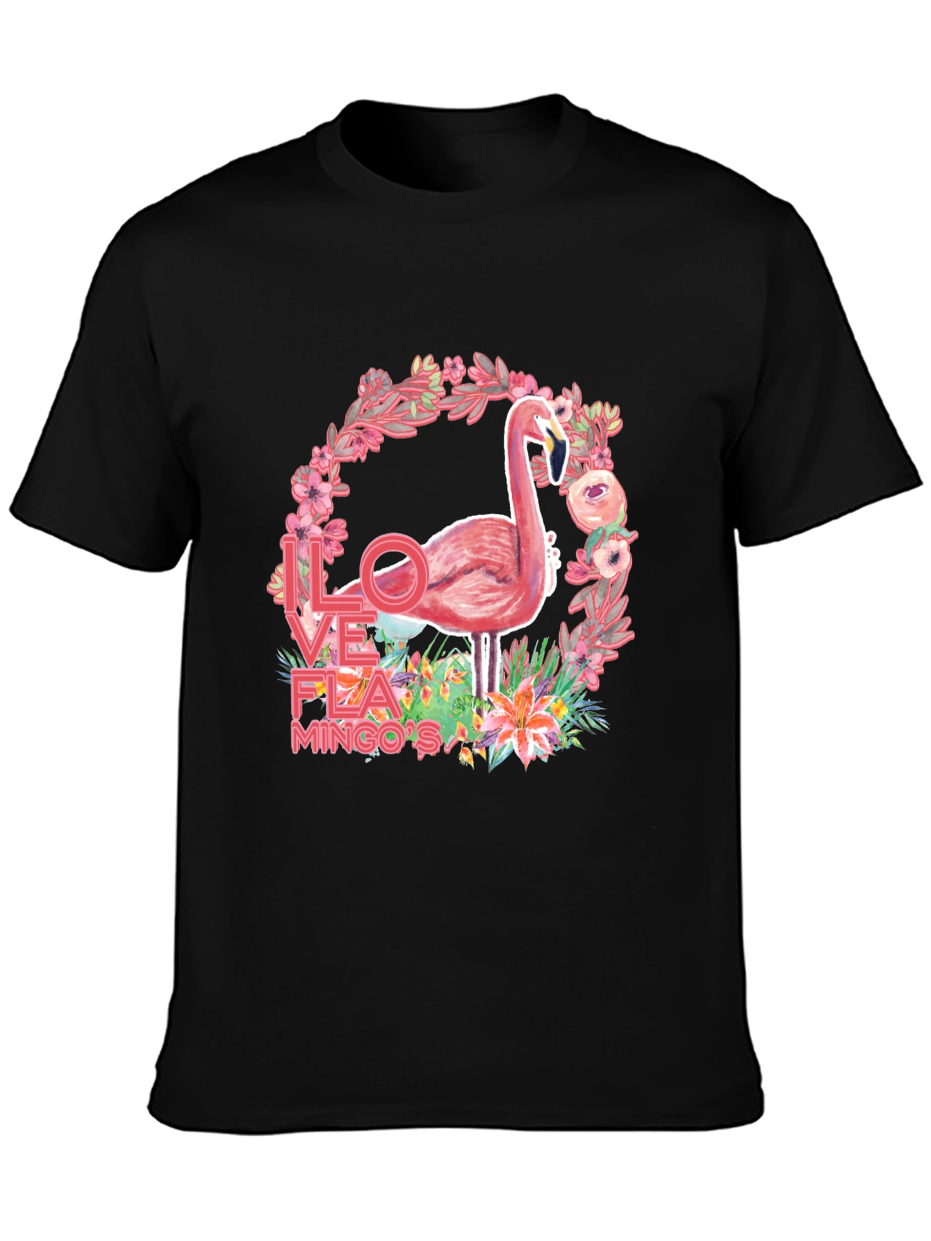 Black I Love Flamingos Graphic T-Shirt view 3