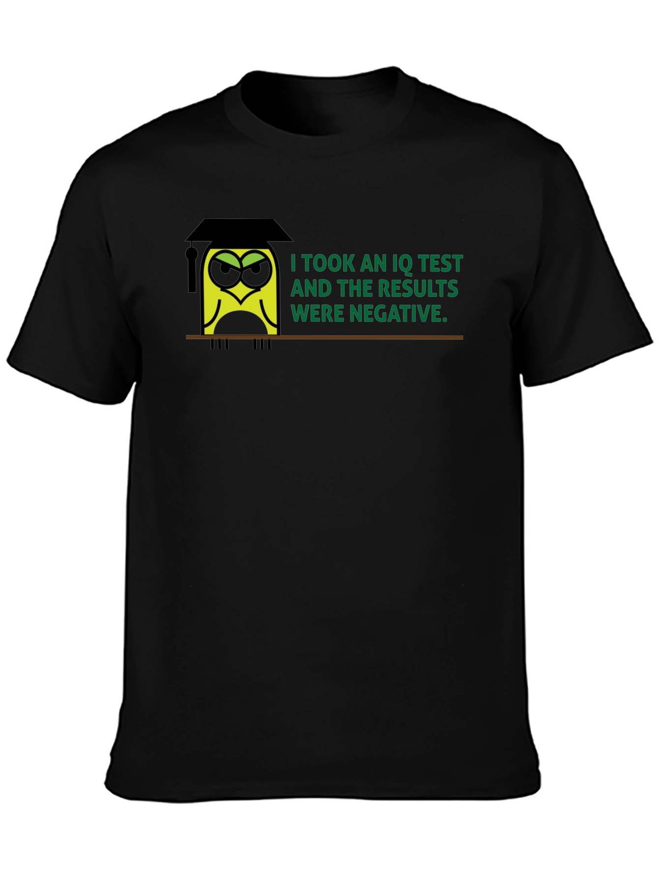 Black Negative IQ Test Owl Humor Graphic T-Shirt view 3