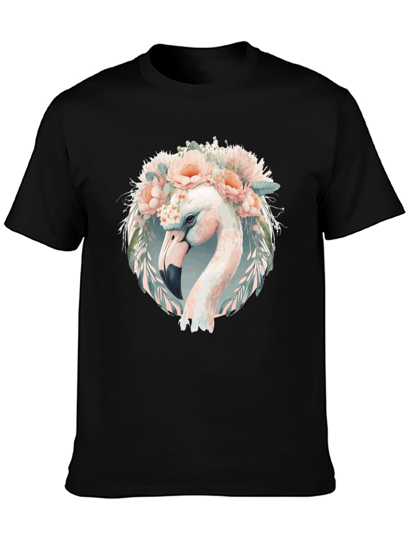Black Floral Flamingo Graphic Tee - Black Cotton T-Shirt view 3