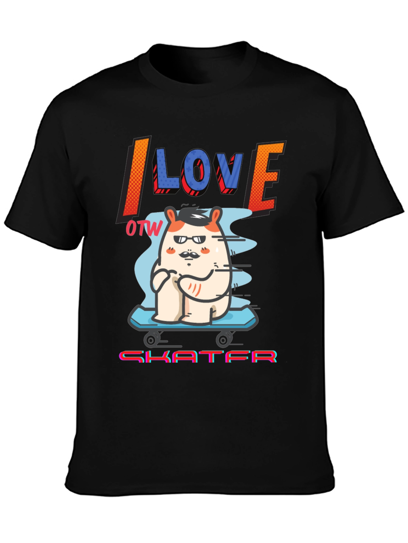 Black I Love OTW Skater T-Shirt - Funny Graphic Tee view 3