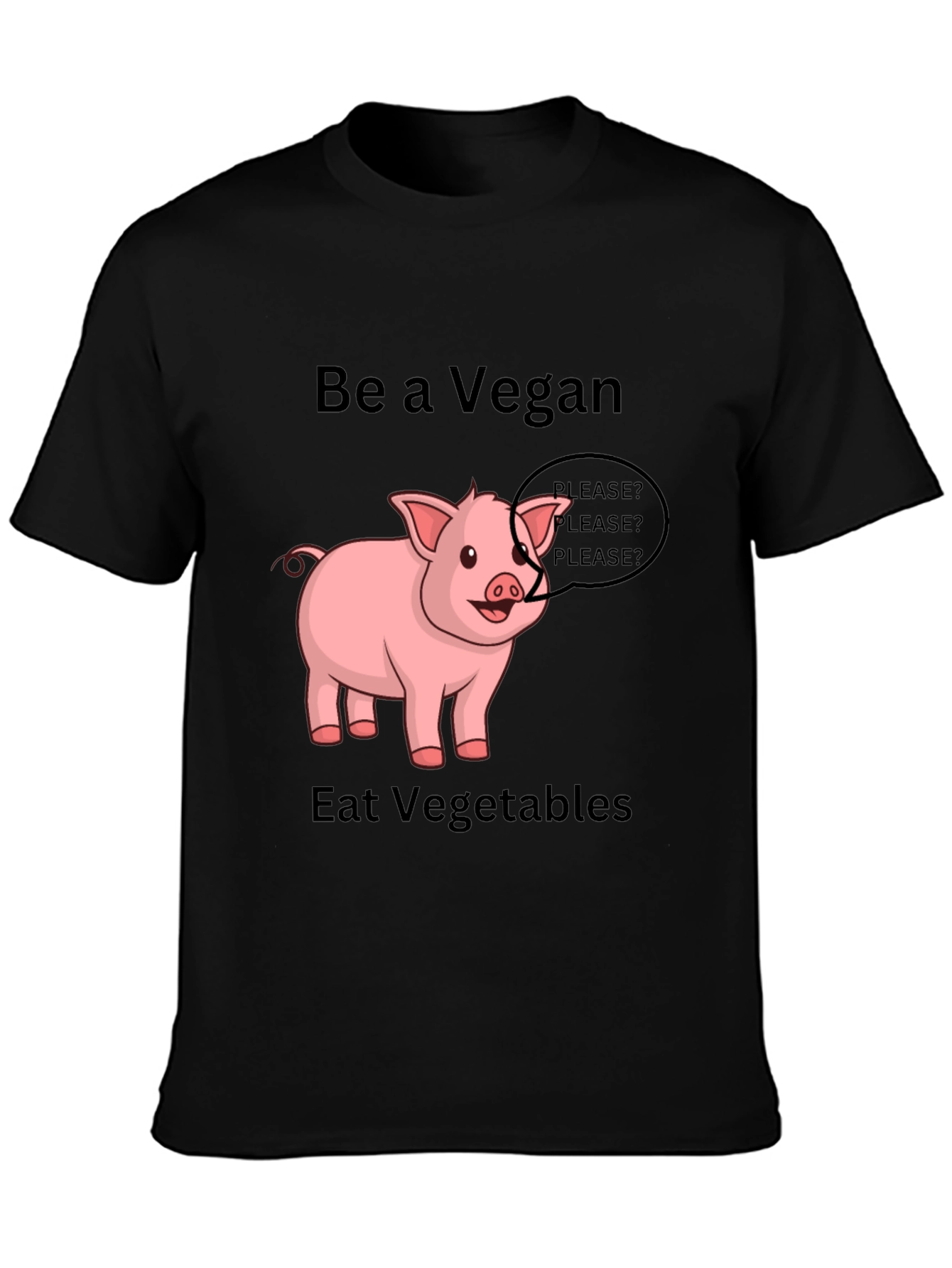Black Vegan Pig Graphic Tee - Eat Vegetables view 3