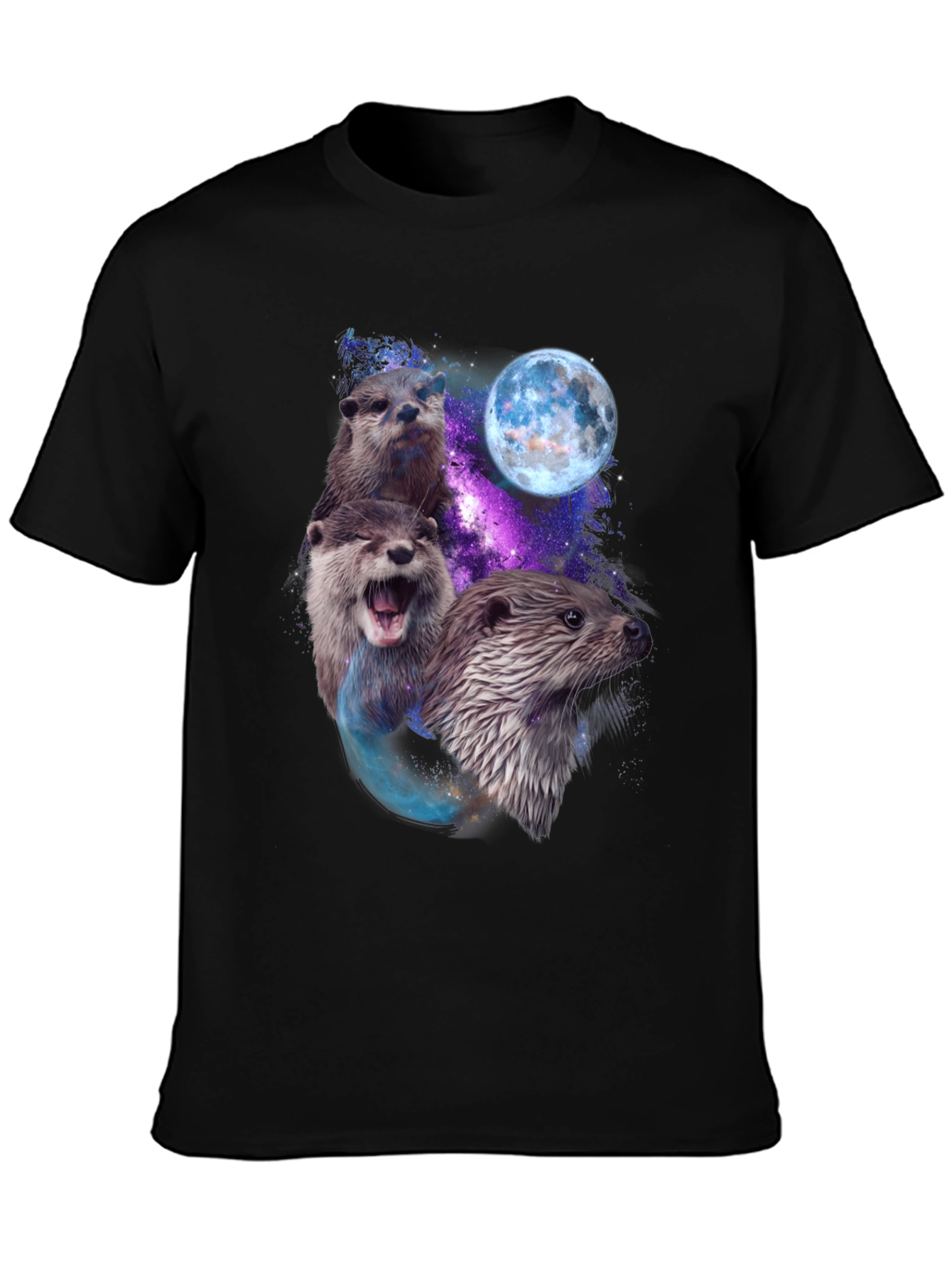 Black Otter Galaxy Graphic T-Shirt view 3