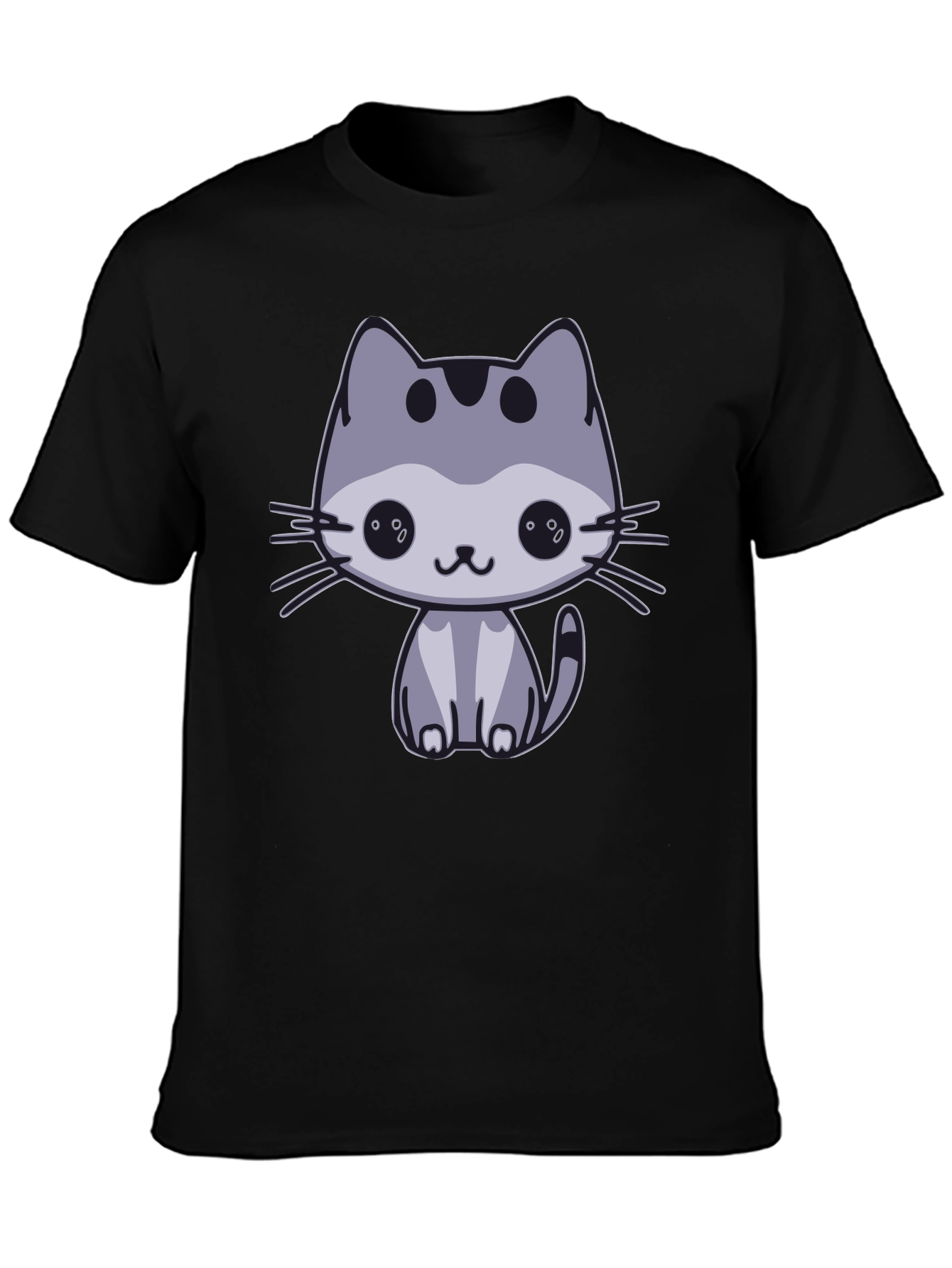 Black Cute Cat Graphic Black T-Shirt view 3