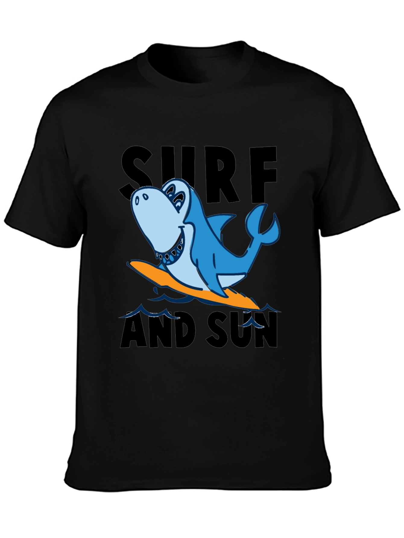 Black Surf & Sun Shark T-Shirt - Black Cotton Tee view 3
