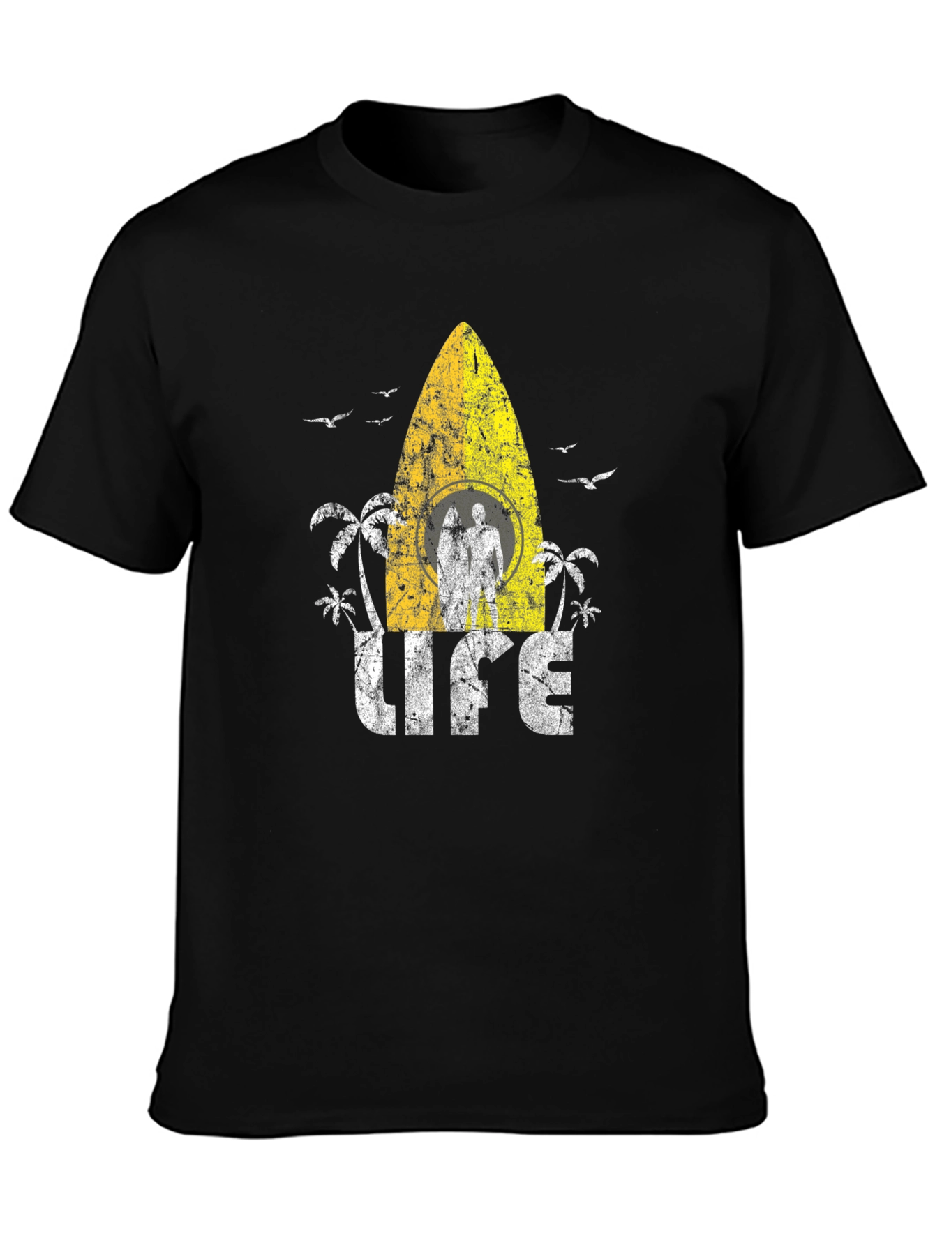 Black Surf Life T-Shirt - Distressed Design view 3