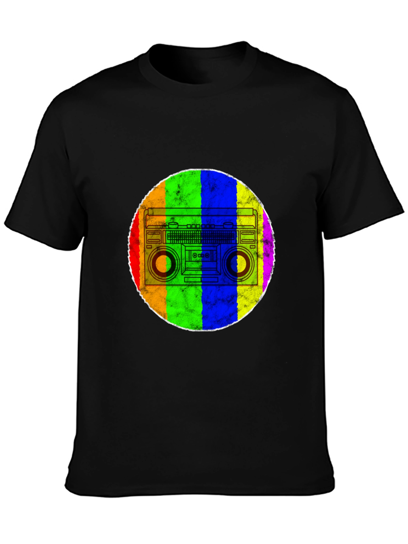 Black Retro Rainbow Boombox T-Shirt view 3