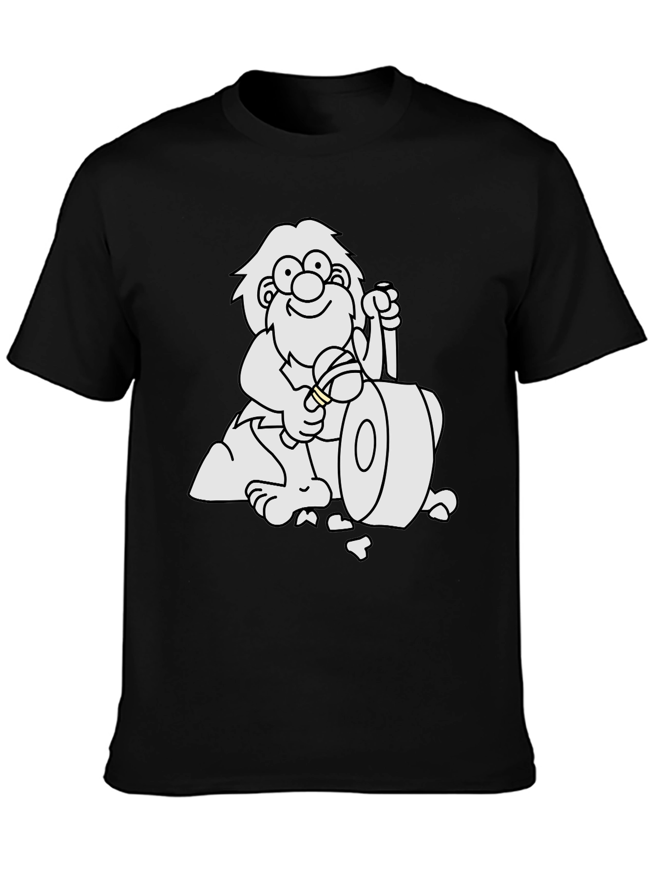 Black Cartoon Caveman Black T-Shirt view 3