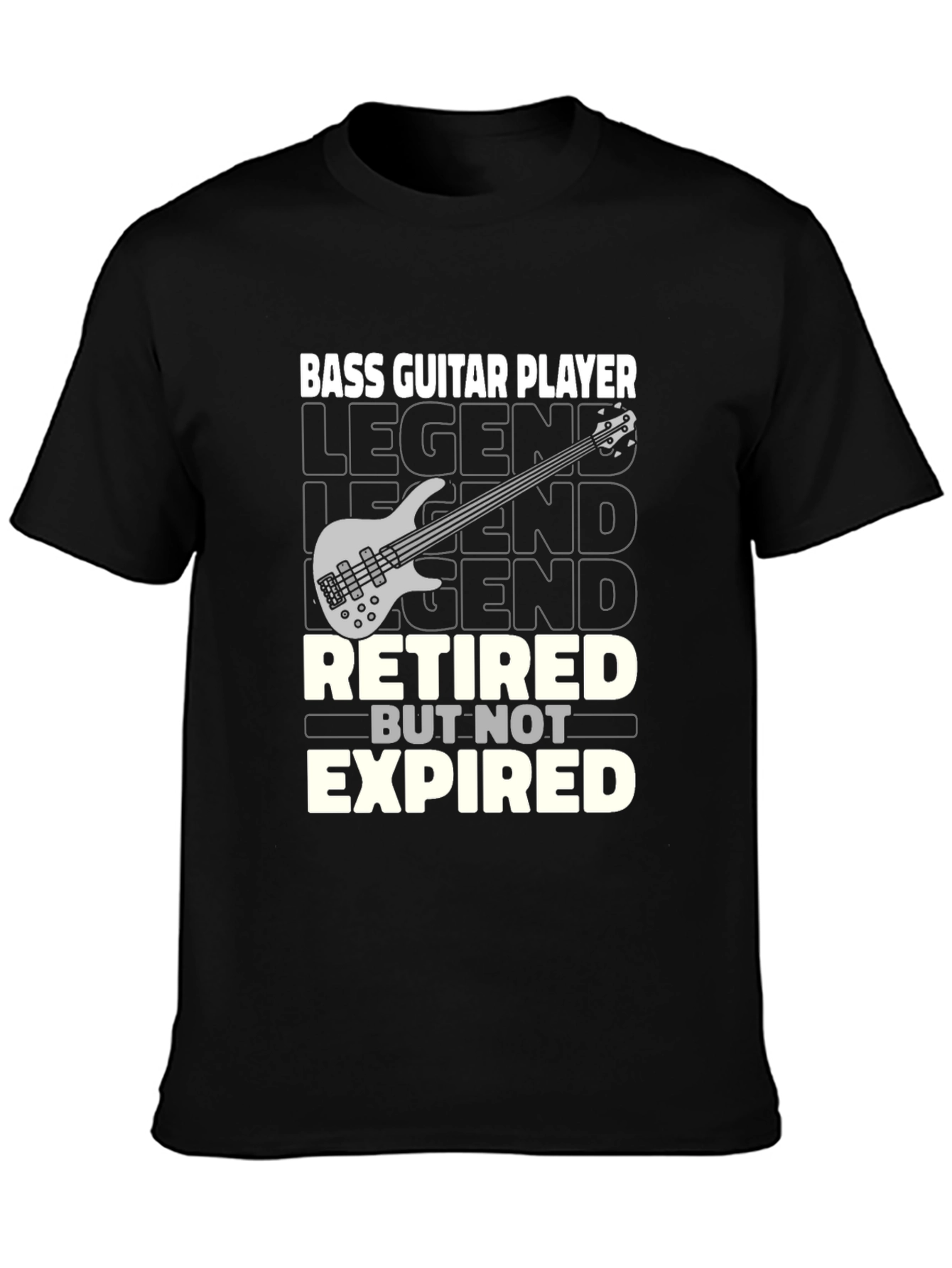 Black Retired Bass Guitar Player Graphic T-Shirt view 3