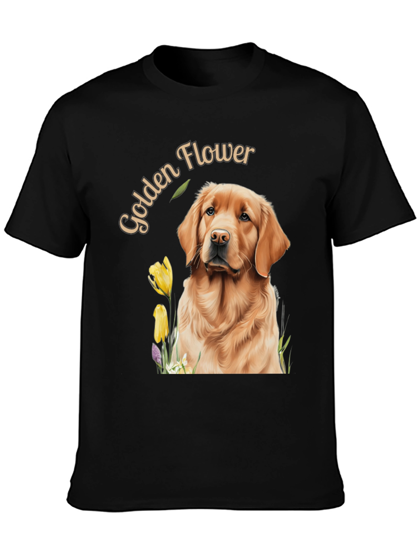 Black Golden Flower Dog Graphic Tee view 3