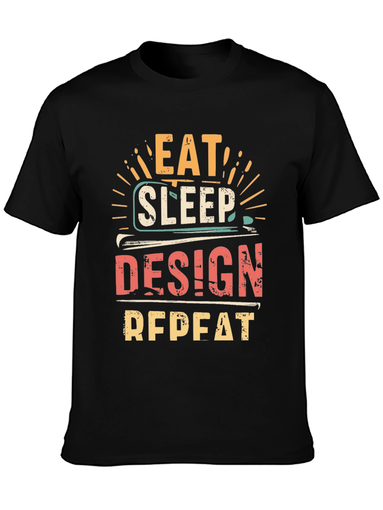 Black Eat Sleep Design Repeat T-Shirt view 3
