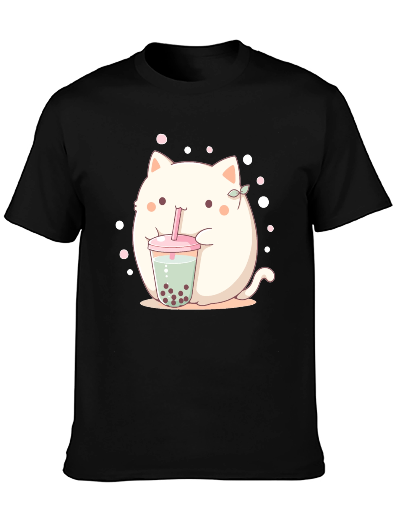 Black Cute Boba Cat T-Shirt - Kawaii Style view 3