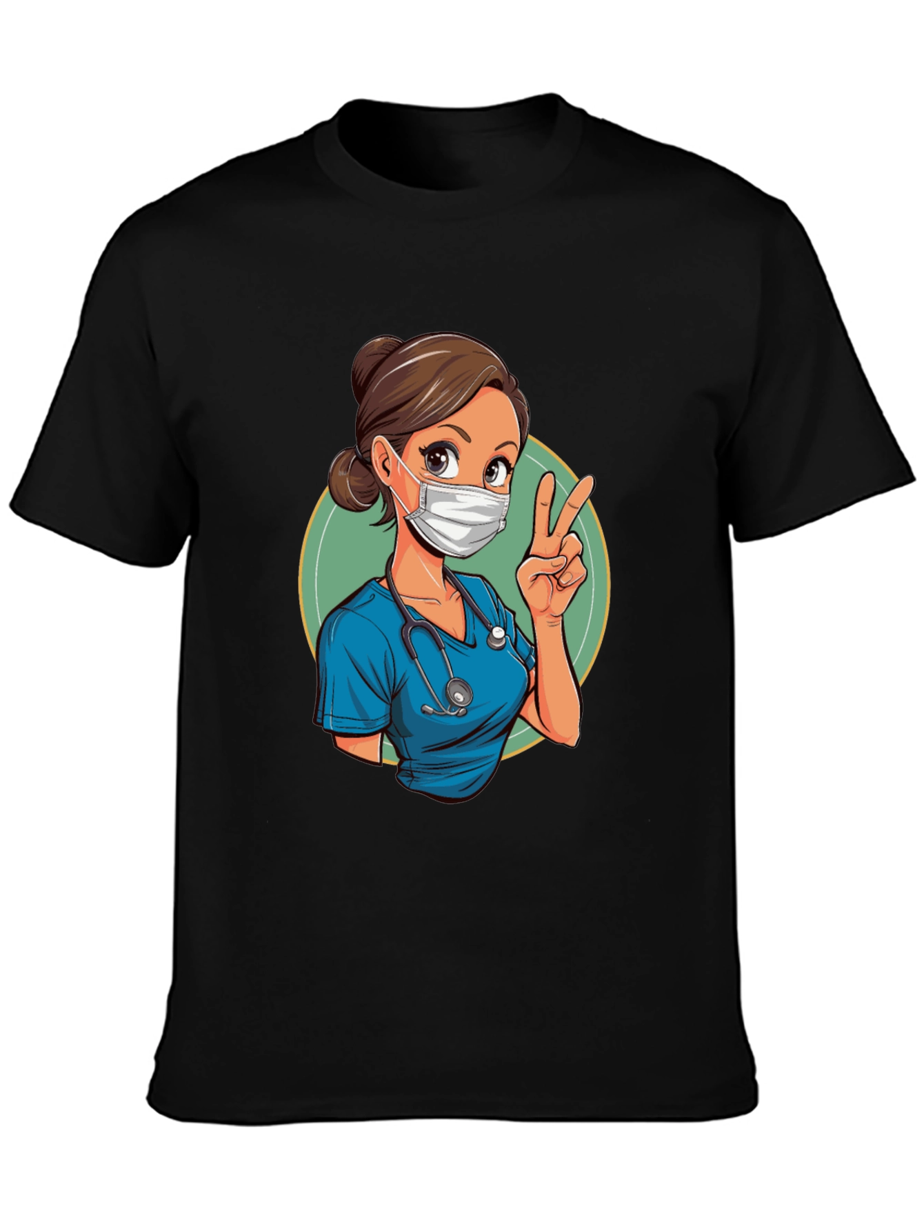 Black Nurse Cartoon Graphic Tee - Essential Worker view 3