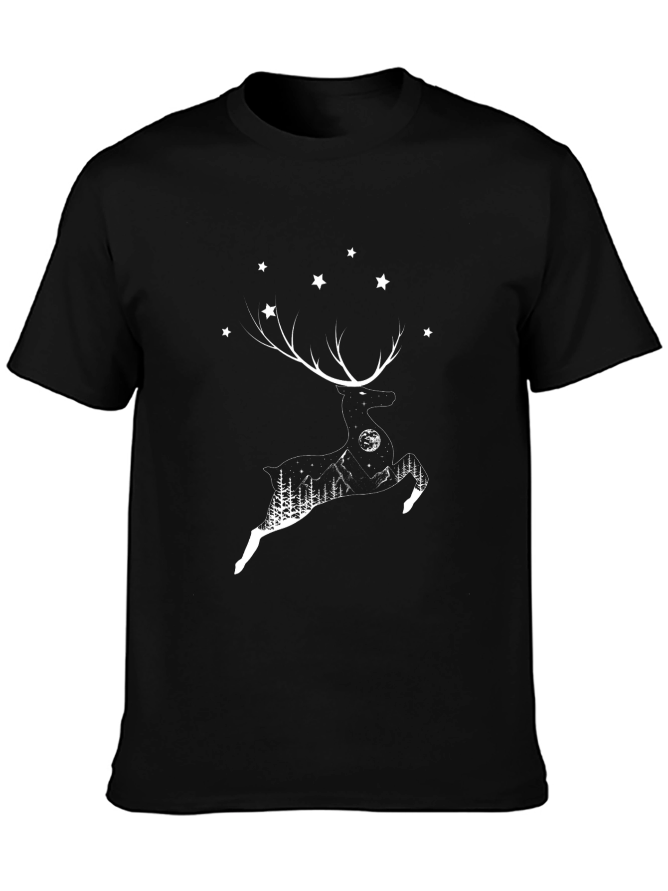 Black Reindeer Silhouette Graphic T-Shirt view 3