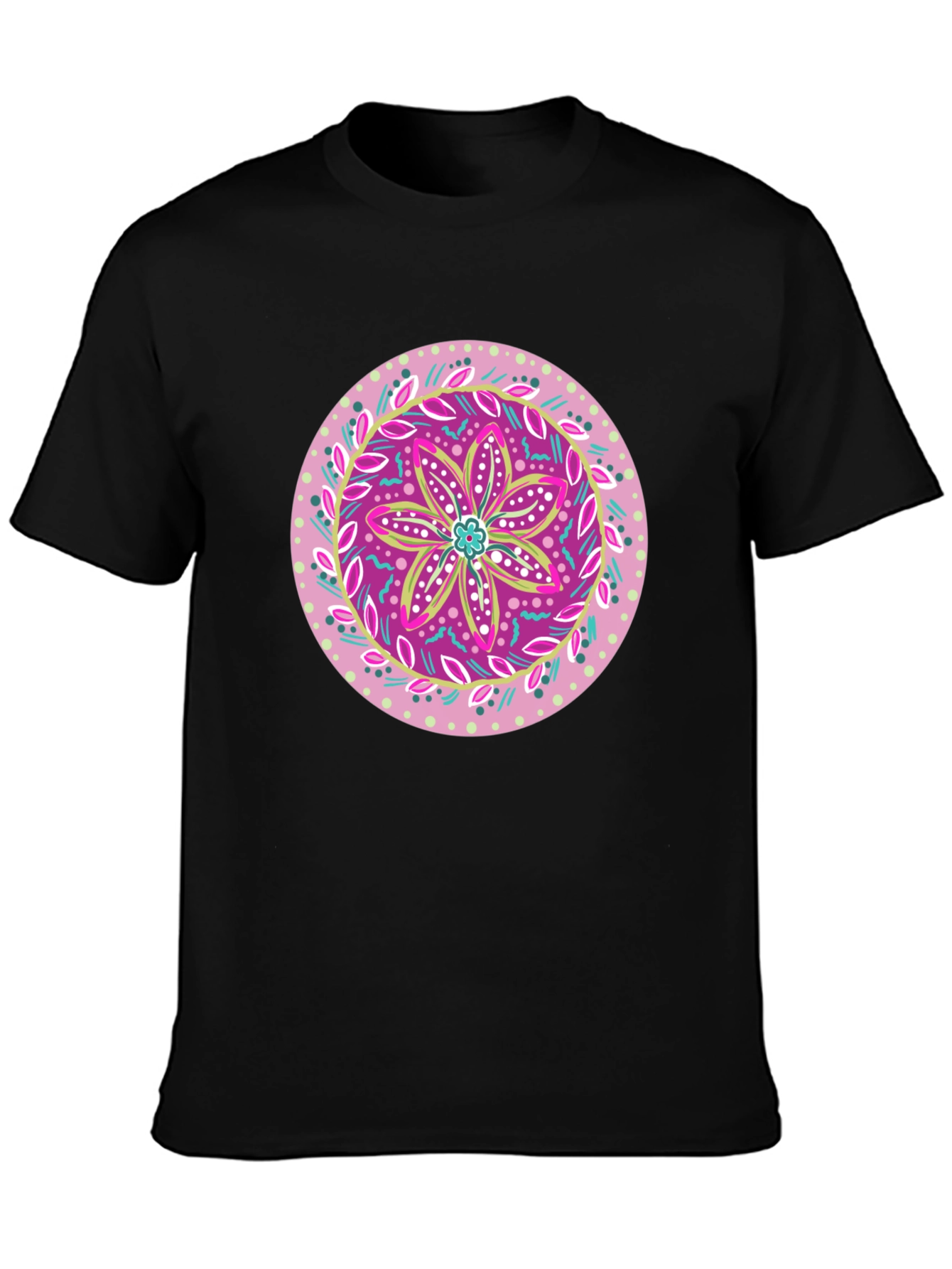 Black Floral Mandala Graphic Tee - Casual Black T-Shirt view 3