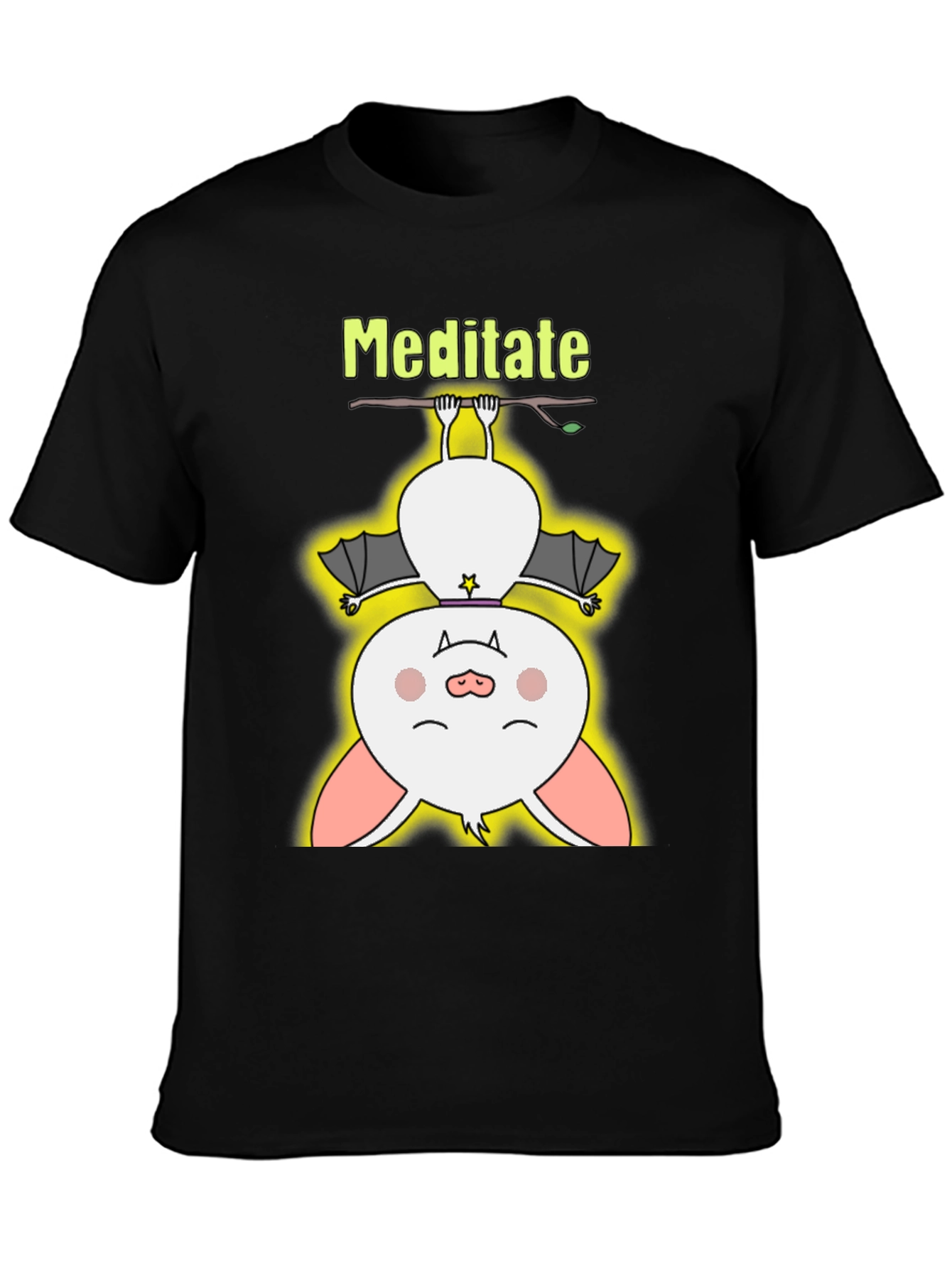 Black Meditate Bat Tee - Cute Yoga T-Shirt view 3