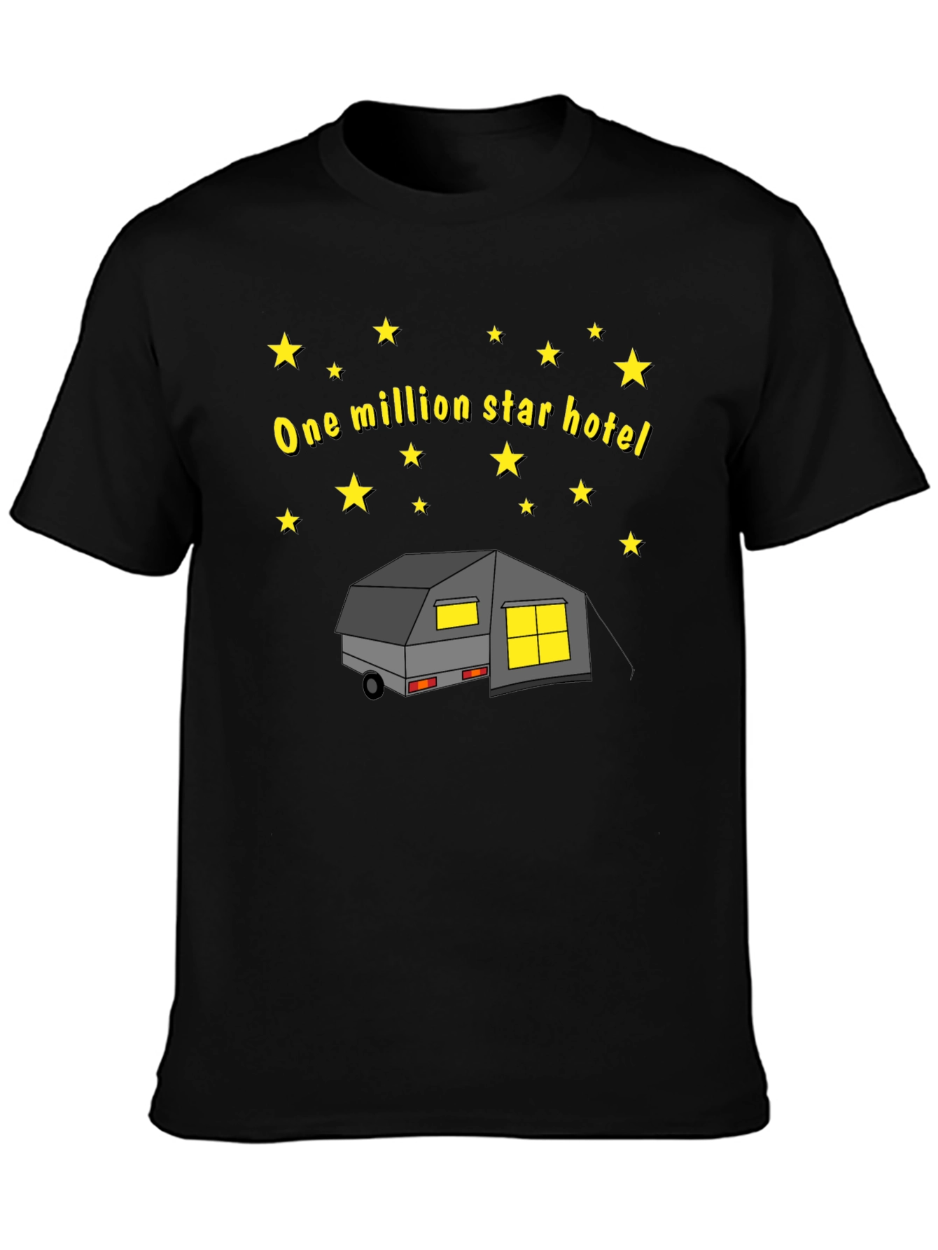 Black One Million Star Hotel Camping T-Shirt view 3