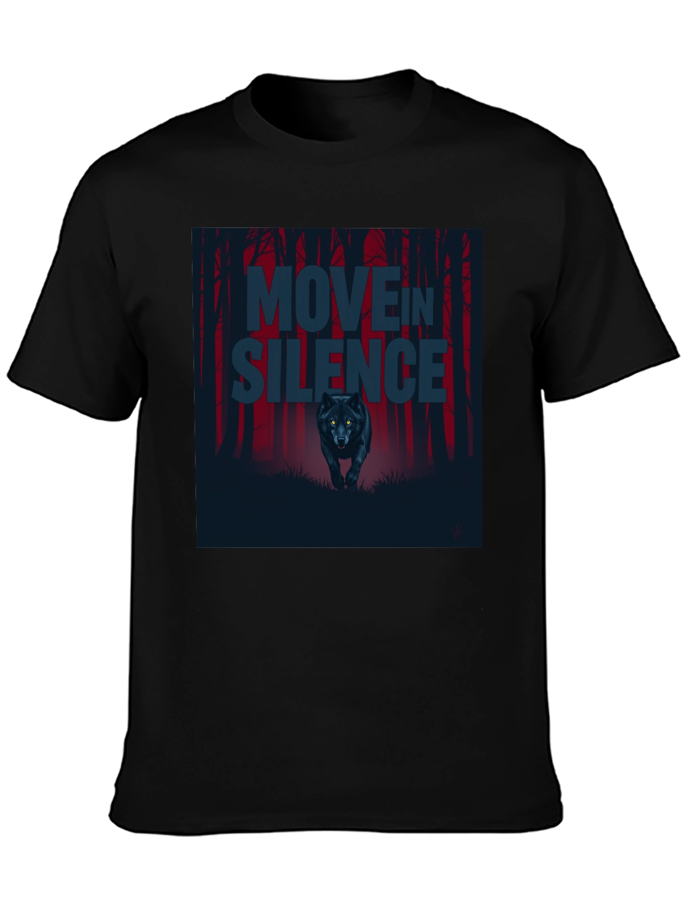 Black Move in Silence Wolf Graphic T-Shirt - Black view 3