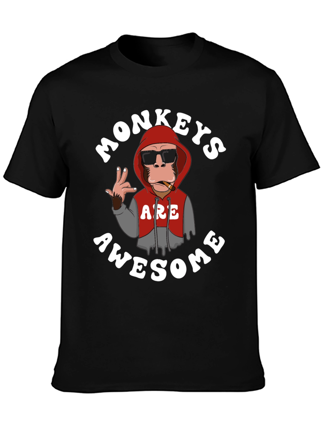 Black Funny Monkeys Are Awesome Graphic T-Shirt view 3